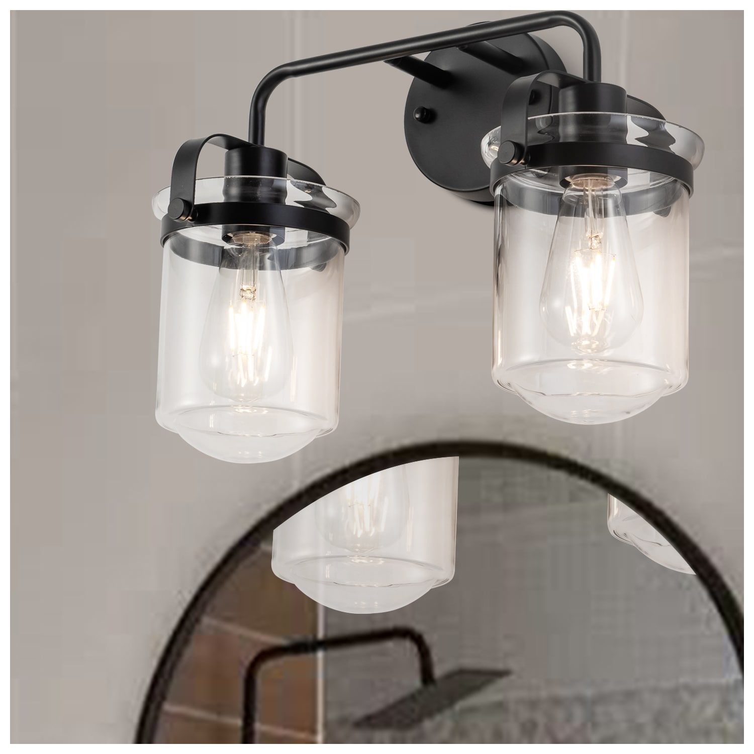2-Light with Clear Glass Shade，Modern Sconce， Industrial Indoor Light Fixture for Bathroom Living Room Bedroom Over Kitchen Sink，E26 Socket, [No Bulb]