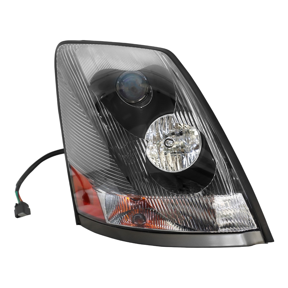 Black Headlight Assembly Fit for 2004-2017 Volvo VNL, Headlamp Right/Passenger Side, Halogen Bulbs Included