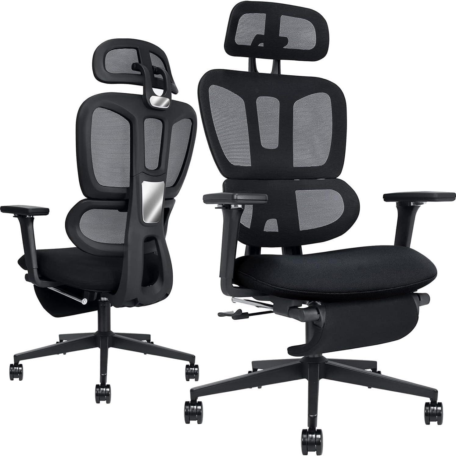 Ergonomic Office Chair with Footrest, High-back Computer Chair with Dynamic Lumbar Support, 2D Headrest & 4D Armrests, Sponge Cushion & Mesh Back, Hom