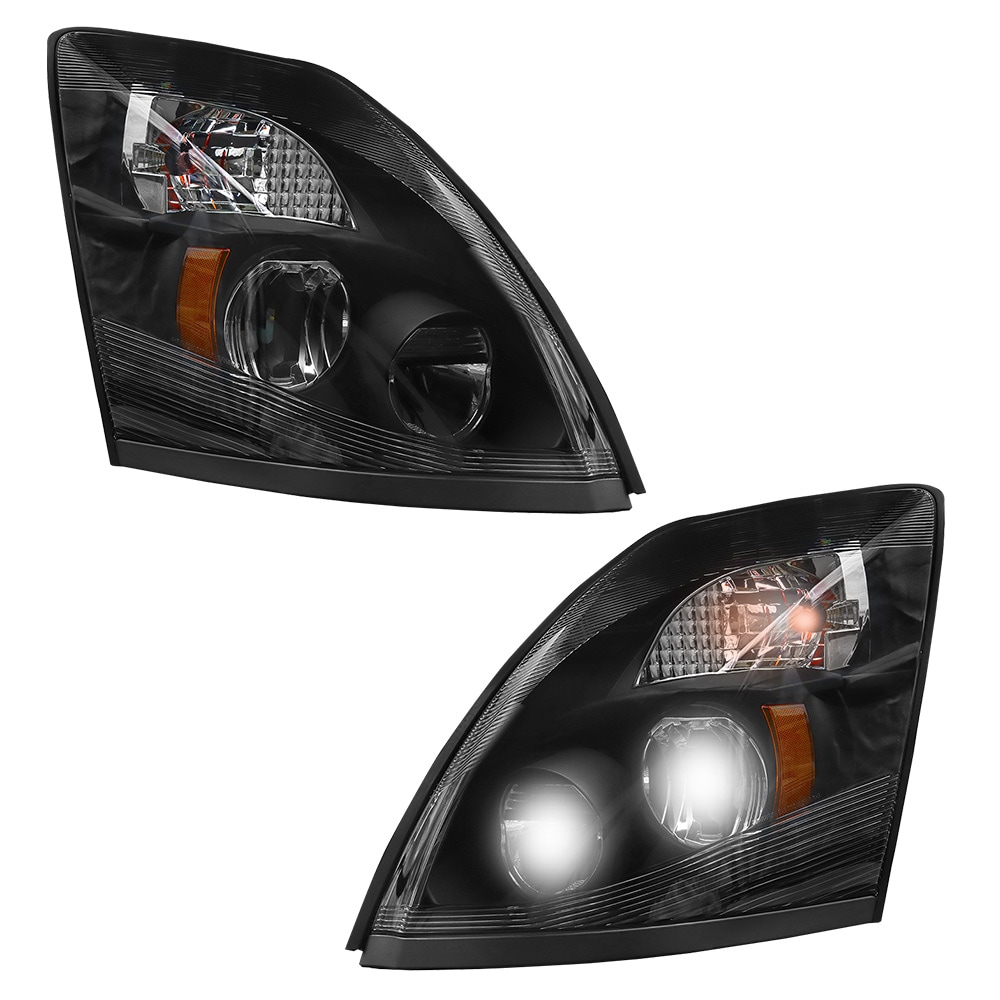 适用于VOLVO VNL 2004-2014的LED大灯总成，黑色工厂风格LED远近光灯，驾驶员和副驾驶