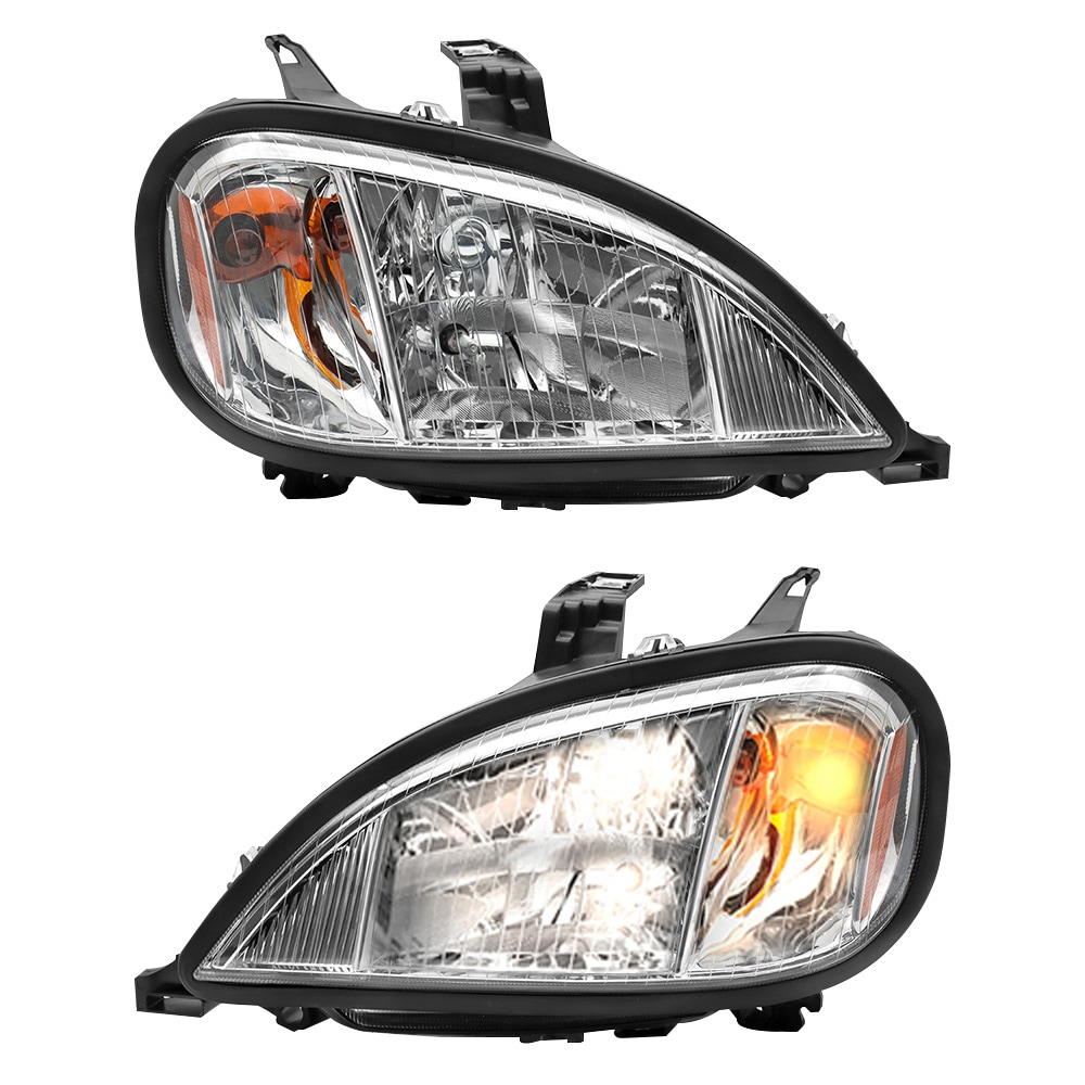 Headlights Assembly Fit For 2004-2017 Freightliner Columbia, Chrome Housing And Amber Reflector Headlamps,Left and Right Pair Set, Including Halogen b