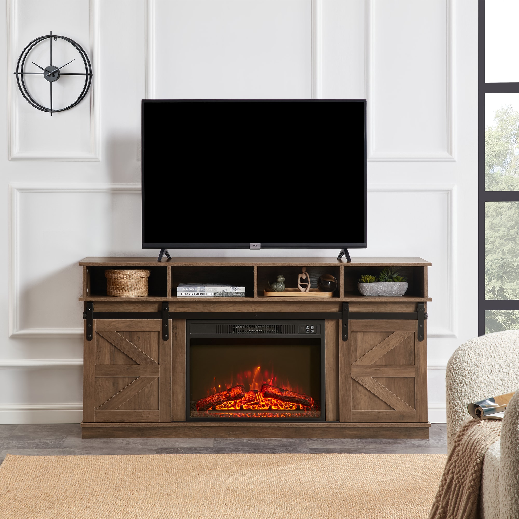 Modern Farmhouse TV Media Stand, Large Barn Inspired Home Entertainment Console, with 23