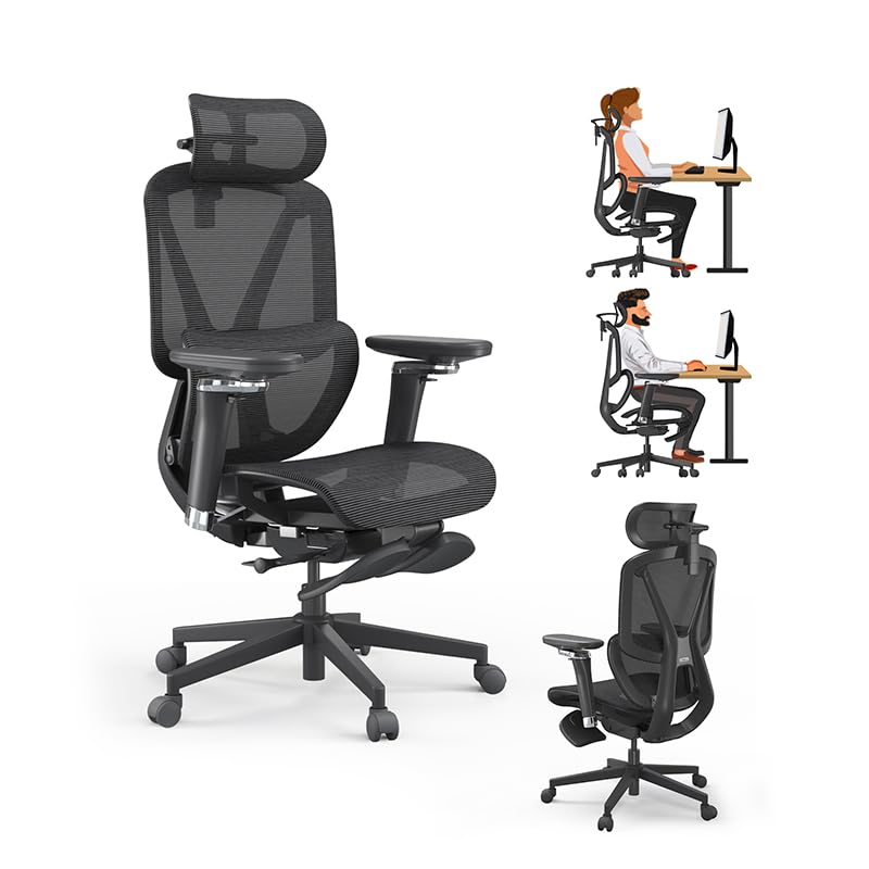 M2-MT Ergonomic Office Chair High Back Desk Chair with Large Elastic Adaptive Lumbar Support with Retractable Footrest 3D Headrest ARSS Armrest 135°Ti