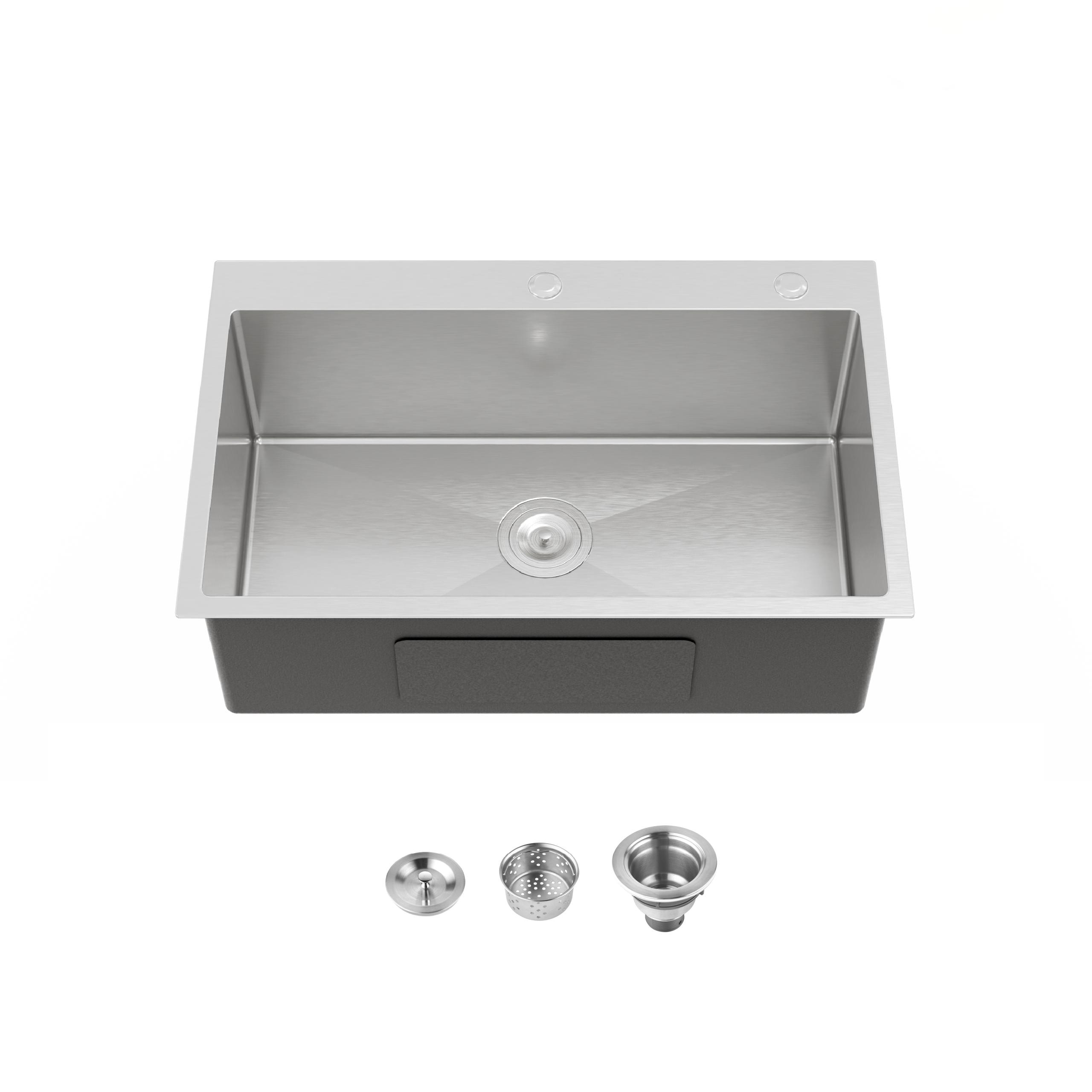 30 Inch Base Mounted Workstation Sink, 30x19S304 Stainless Steel Handmade Large Single Bowl Deep Kitchen Sink