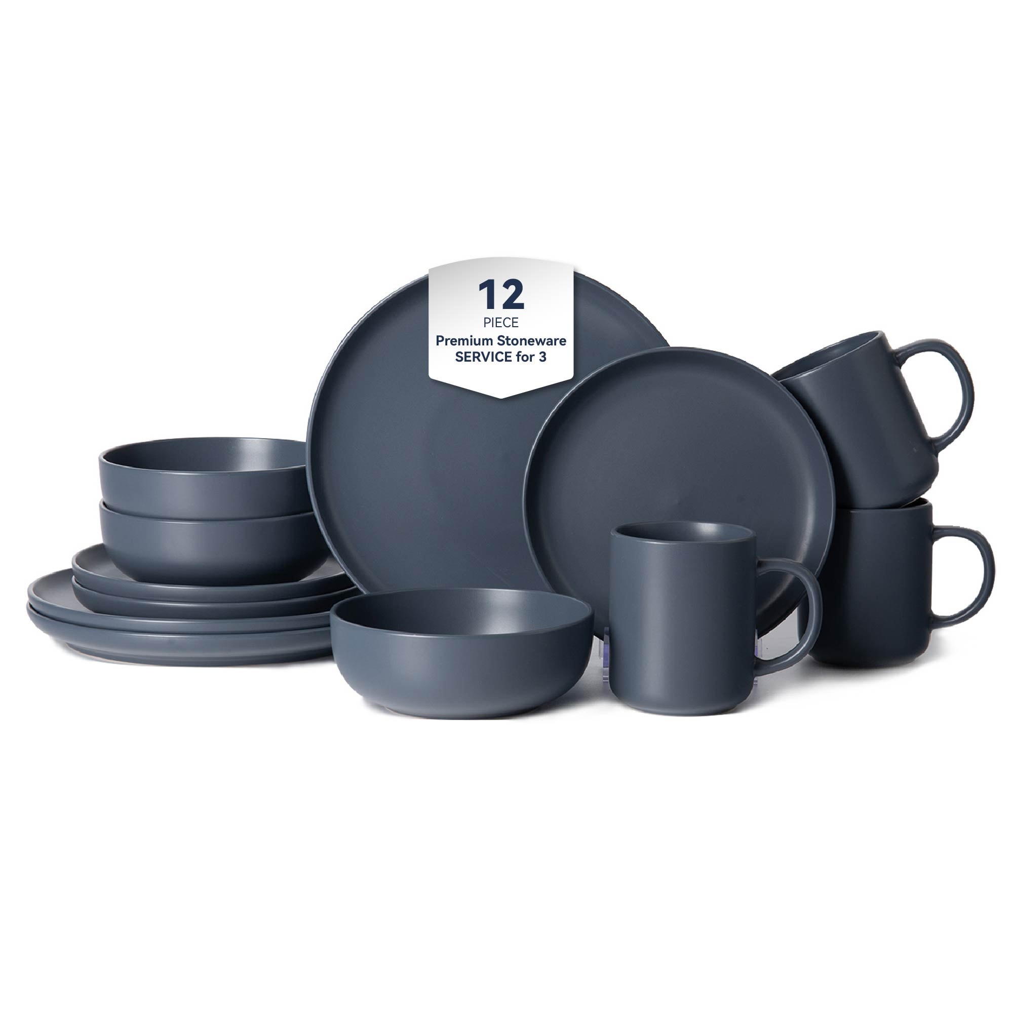 12-Piece Stoneware Dinnerware Sets with Mugs | Microwave & Dishwasher Safe | Non-Toxic Dinner Plates Bowls Set | Stackable Matte Glaze Kitchenware for