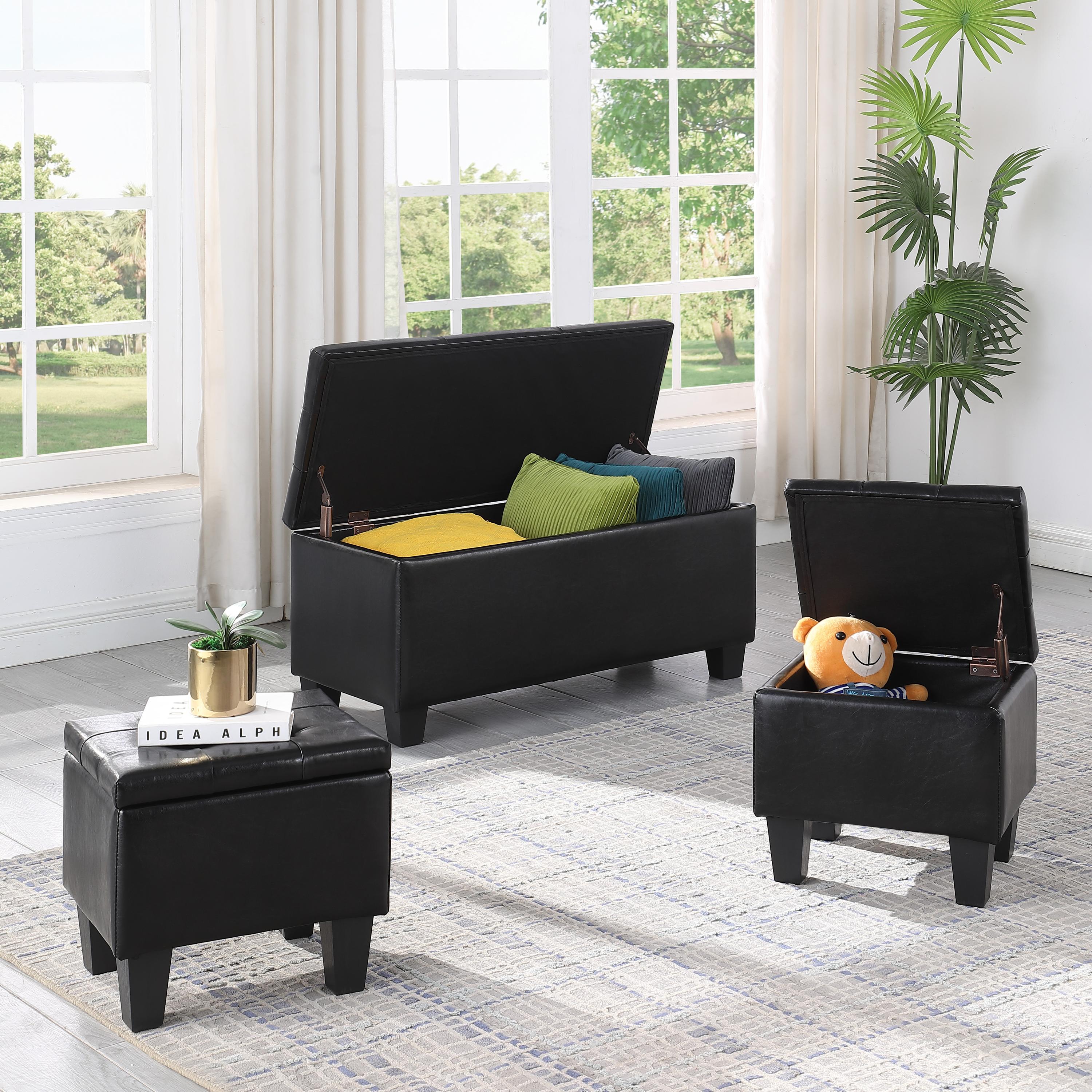 Large 收纳 脚凳 长凳 Set, 3 in 1 Com收纳箱ation Ottoman, Tufted Ottoman Linen Bench for 客