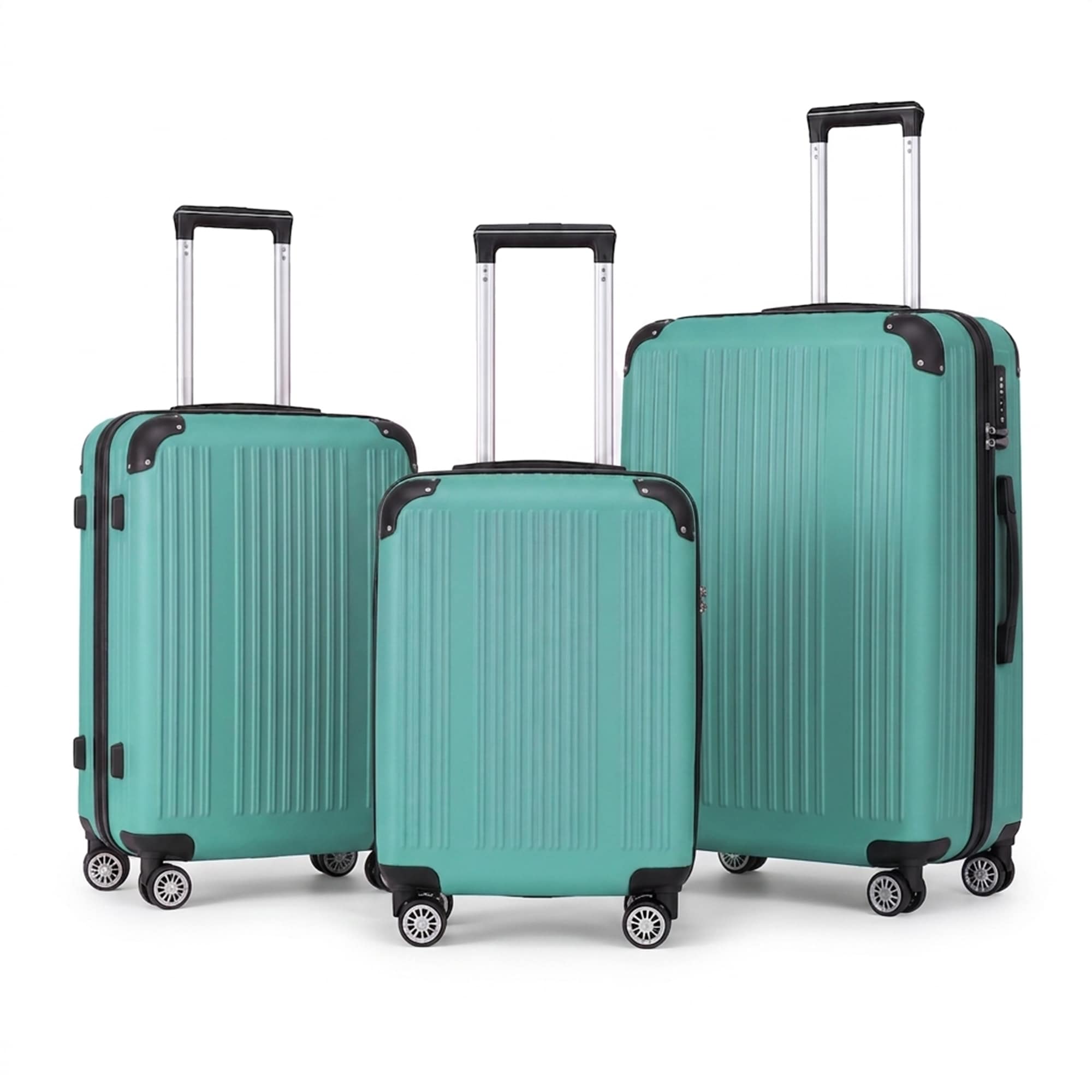 3-Piece ABS Hardshell Luggage Set, Lightweight Durable Suitcases with Metal Corner Guards, 4 Silent Spinner Wheels & TSA Lock, 20