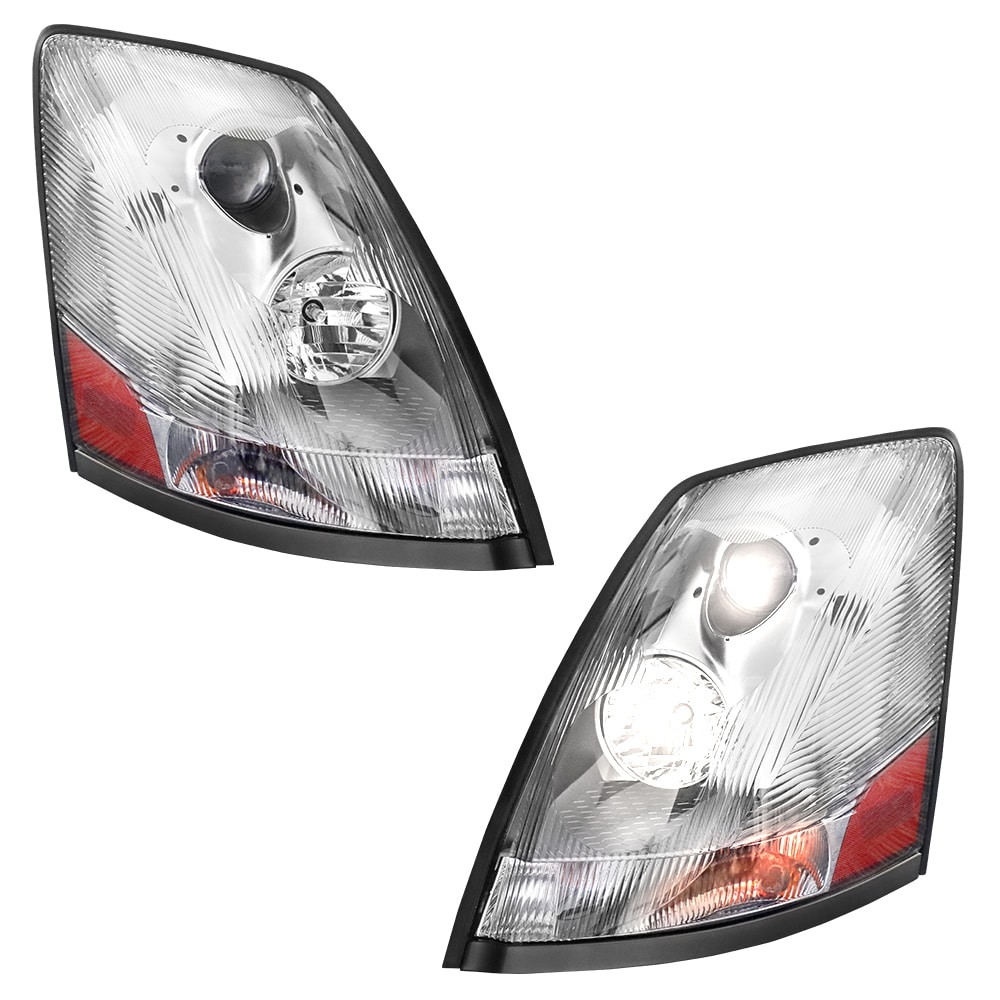 Chrome Headlight Assembly Fit for 2004-2018 Volvo VNL VNM 2004-2015 Volvo VN Halogen, Headlamp Left/Driver & Right/Passenger Side, Bulbs Included