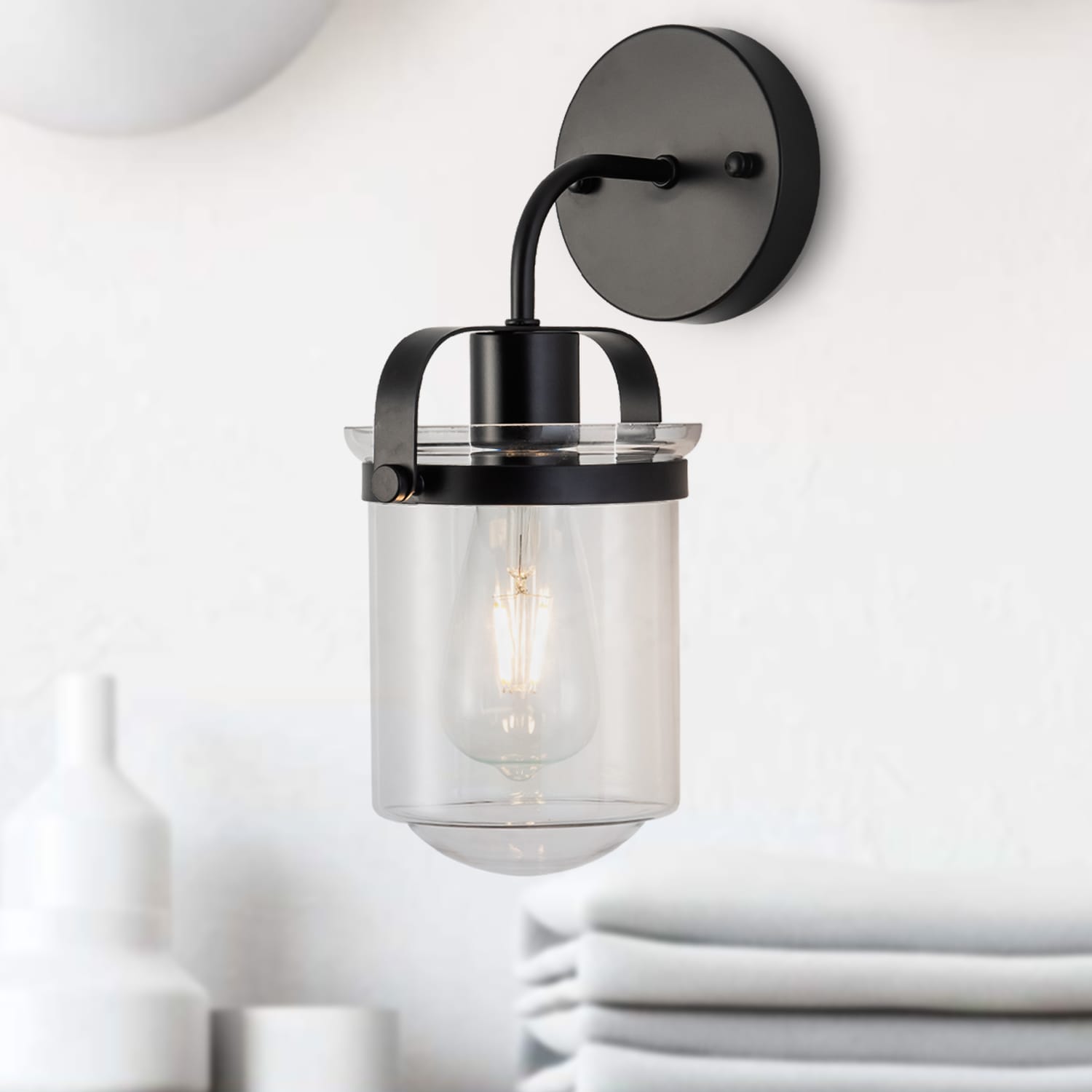 1-Light with Clear Glass Shade，Modern Sconce， Industrial Indoor Light Fixture for Bathroom Living Room Bedroom Over Kitchen Sink，E26 Socket, [No Bulb]