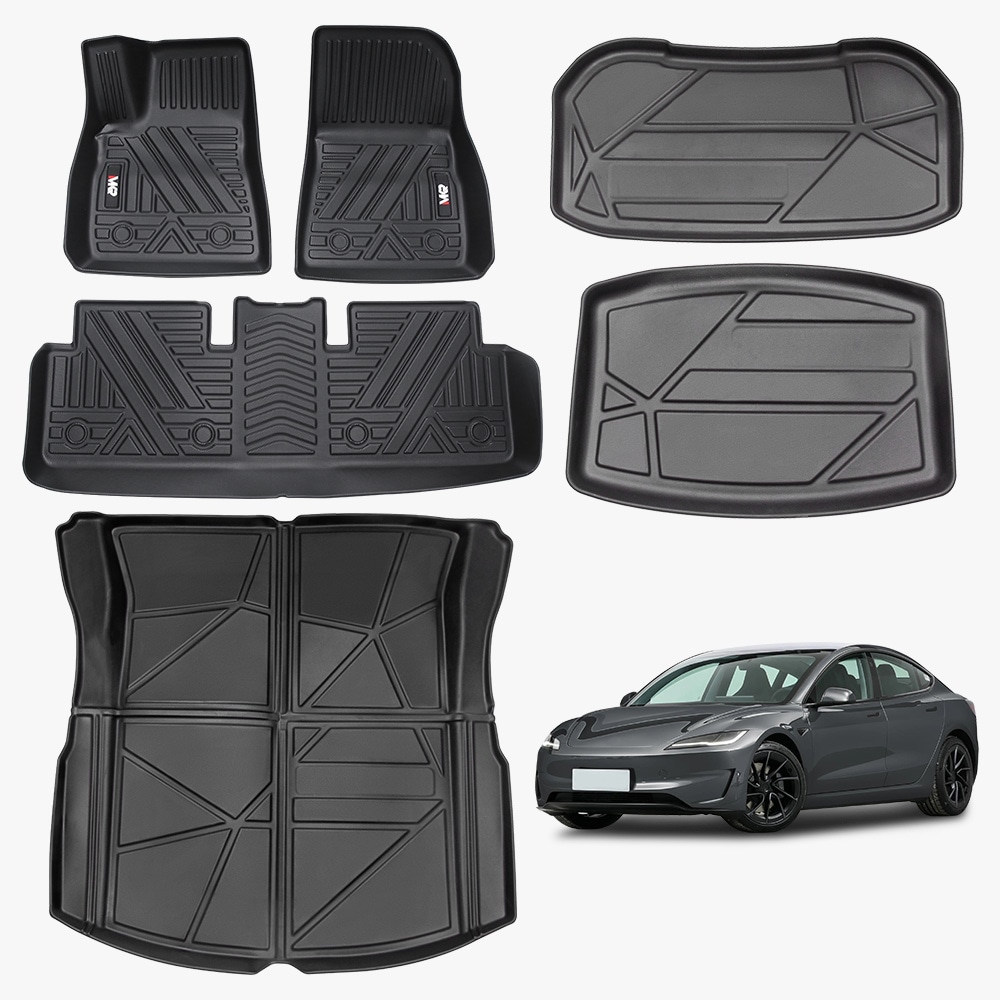 6PCS Odorless TPE Floor Mat for Tesla Model 3 2023-2025 6 PCS Waterproof Duty-Proof Fully Surrounded Floor Liner Protection Foot Pad