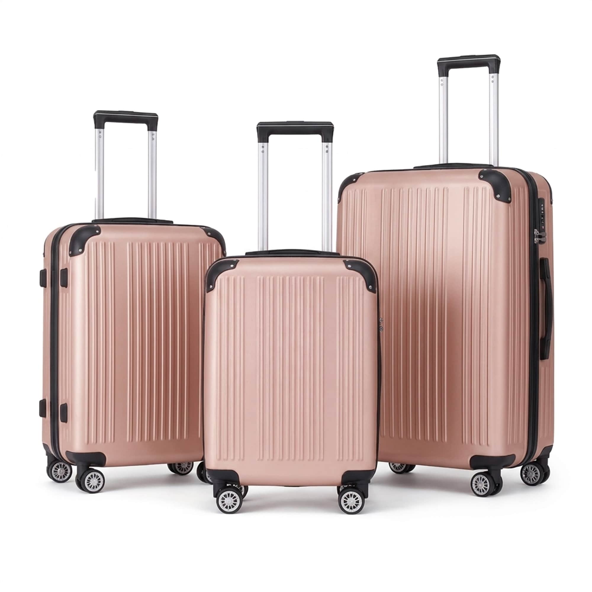 3-Piece ABS Hardshell Luggage Set, Lightweight Durable Suitcases with Corner Guards, 4 Silent Spinner Wheels & TSA Lock, 20