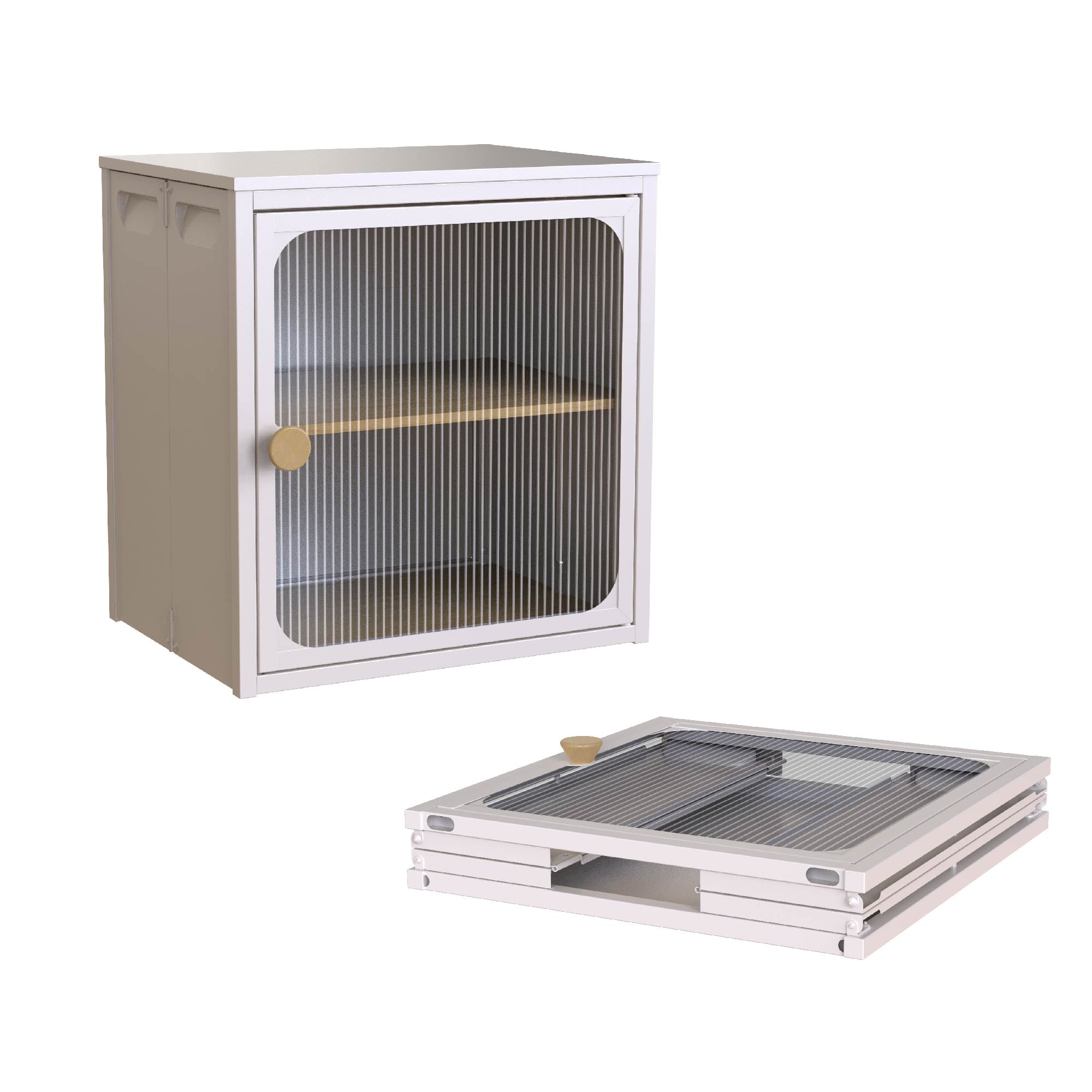 Single Sturdy & Convenient Foldable Cabinet, Durable Steel-Wood Combo with Anti-Slip Design & Quick Fold & Install, Easy to DIY Storage Container with door, White