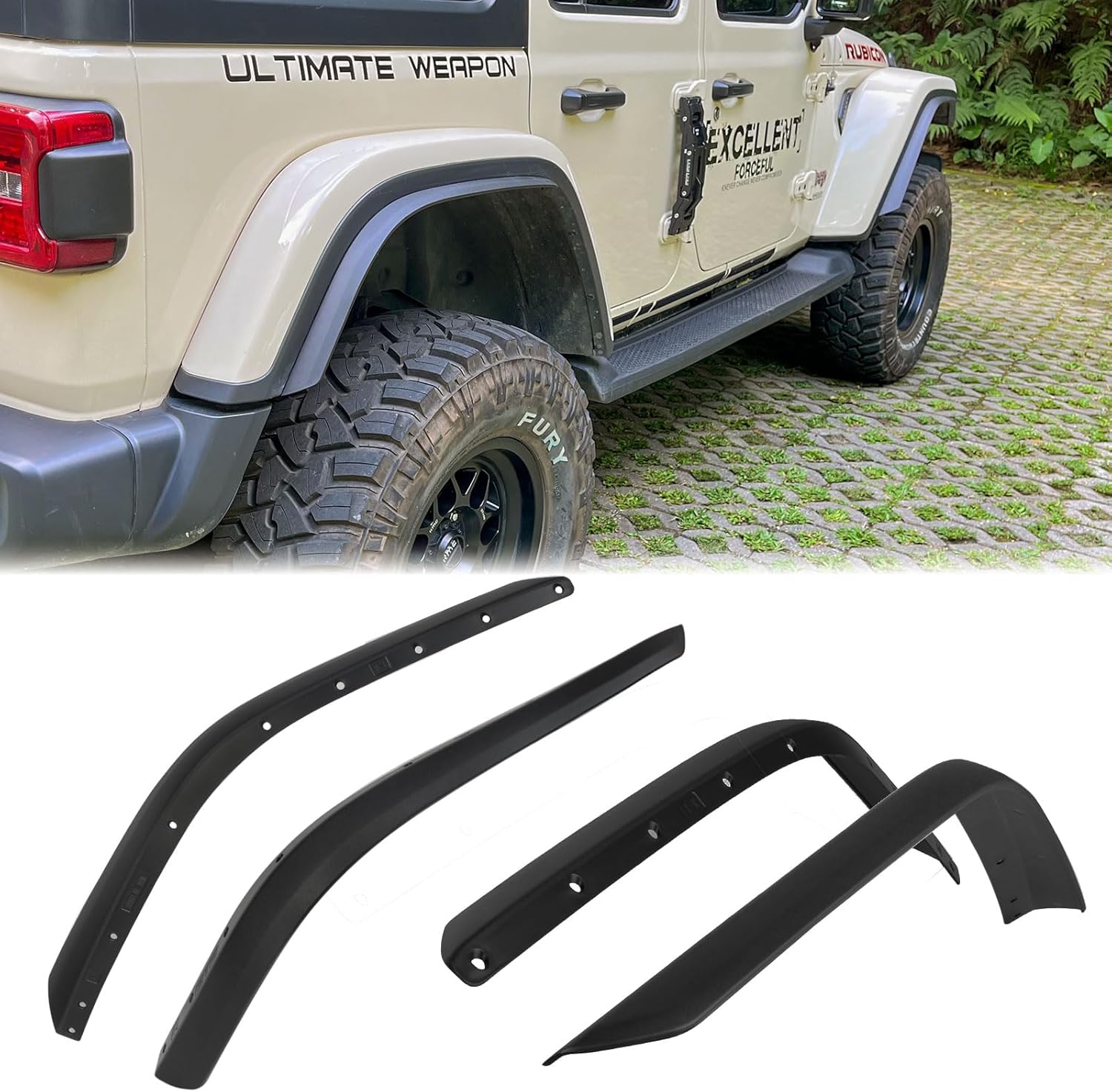 Fenders Front & Rear Fenders Compatible with 2018-2024 Jeep Wrangler JL and JLU Unlimited Rubicon, Off-Road Wheel Fender Liner Set 4 Pcs(Only Fit High