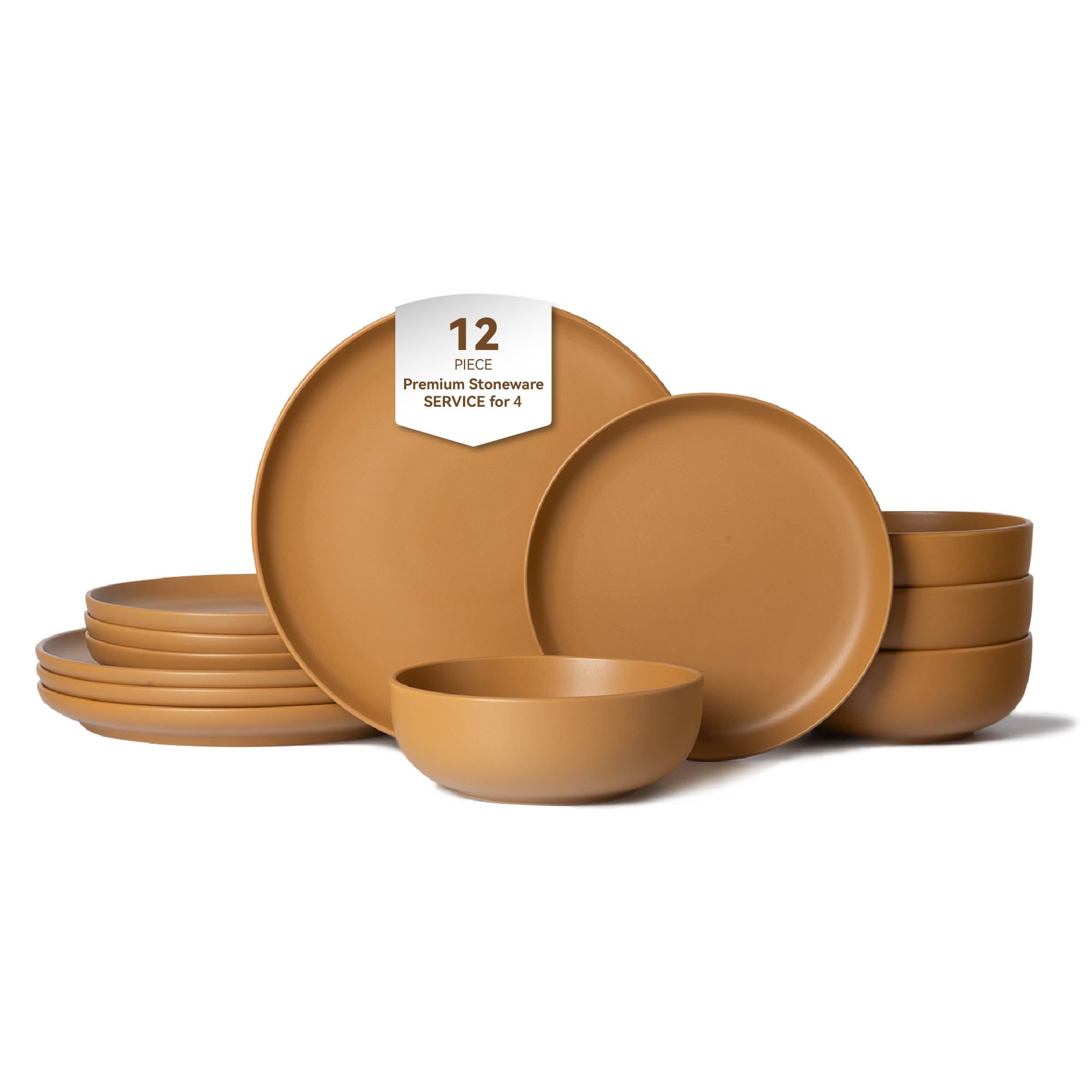 12-Piece Stoneware Dinner Plates Bowls Sets | Microwave & Dishwasher Safe | Non-Toxic Dinner Plates Bowls Set | Stackable Matte Glaze Kitchenware for 4