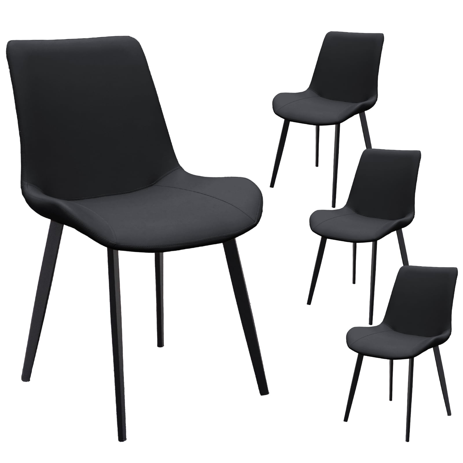 Black PU Leather Dining Chair with Metal Legs, Modern Upholstered Chair Set of 4 for Kitchen, Restaurant, Living, Meeting Room