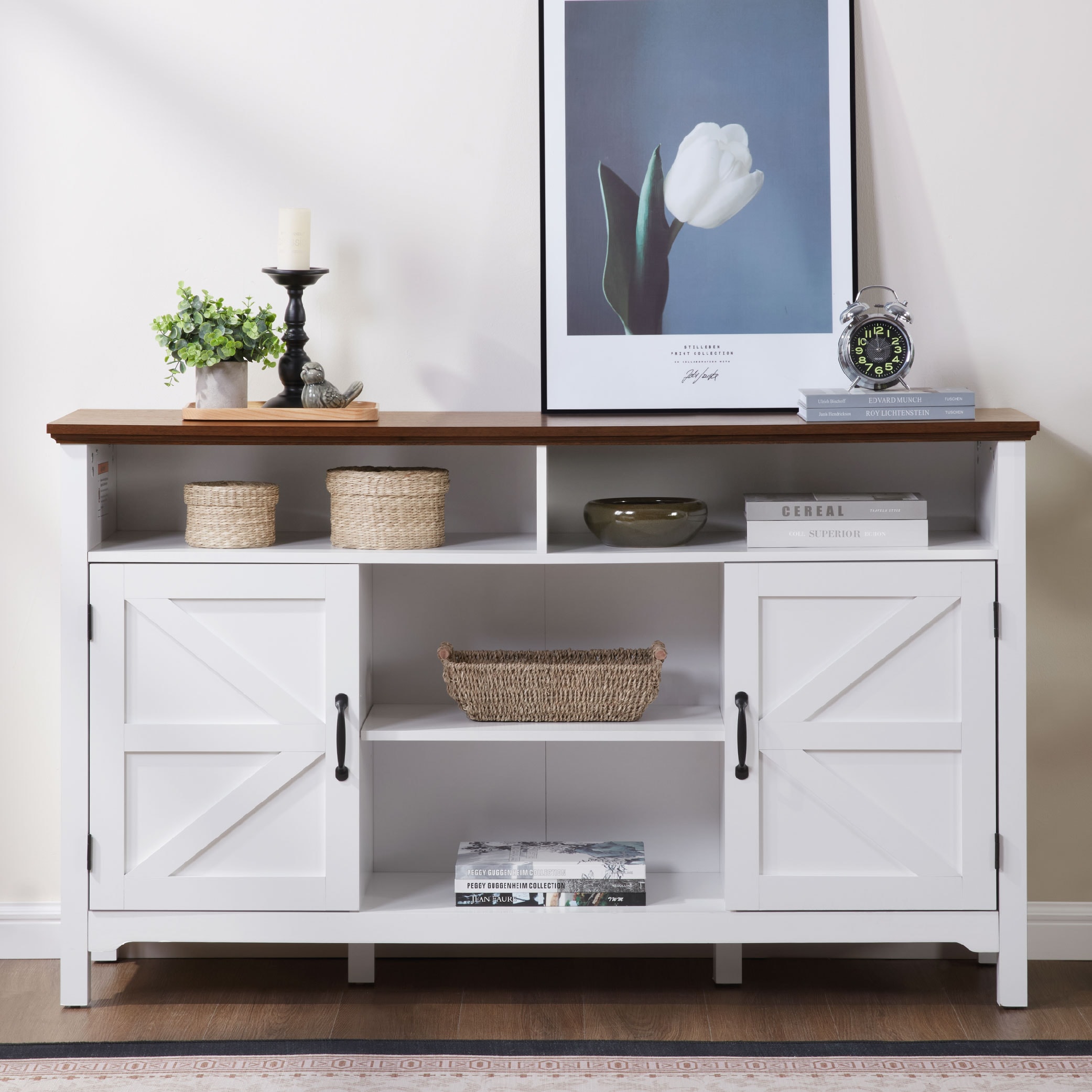Farmhouse Sideboard Buffet Cabinet with Hinged Barn Doors, 58