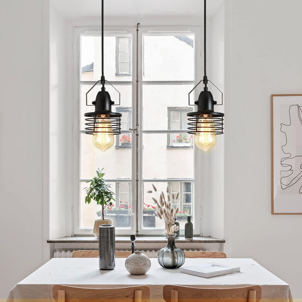 Industrial Black Pendant Light Metal Cage Pendant Lights Dining Room Hanging Lighting for Kitchen Island Living Room Bedroom Entryy Barn Farmhouse,Spr