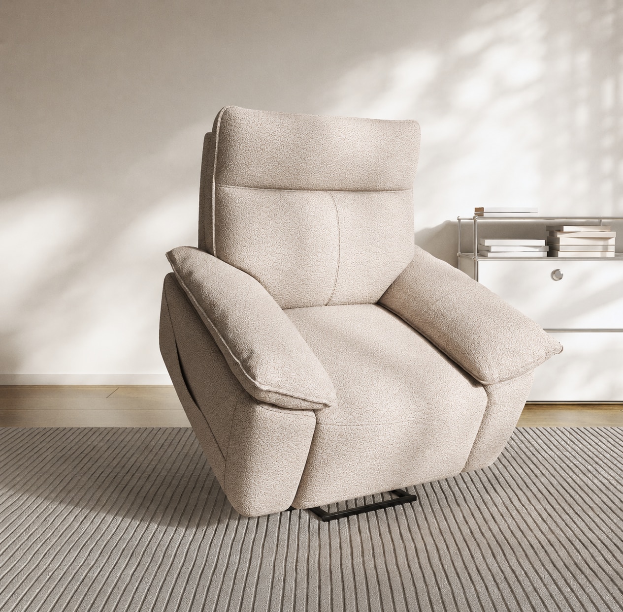 Power Lift Recliner Chair for Elderly, Electric Stand Up Sofa with Overstuffed Lumbar Support, Beige Faux Leather Lifting Armchair for Seniors, Living Room, Bedroom