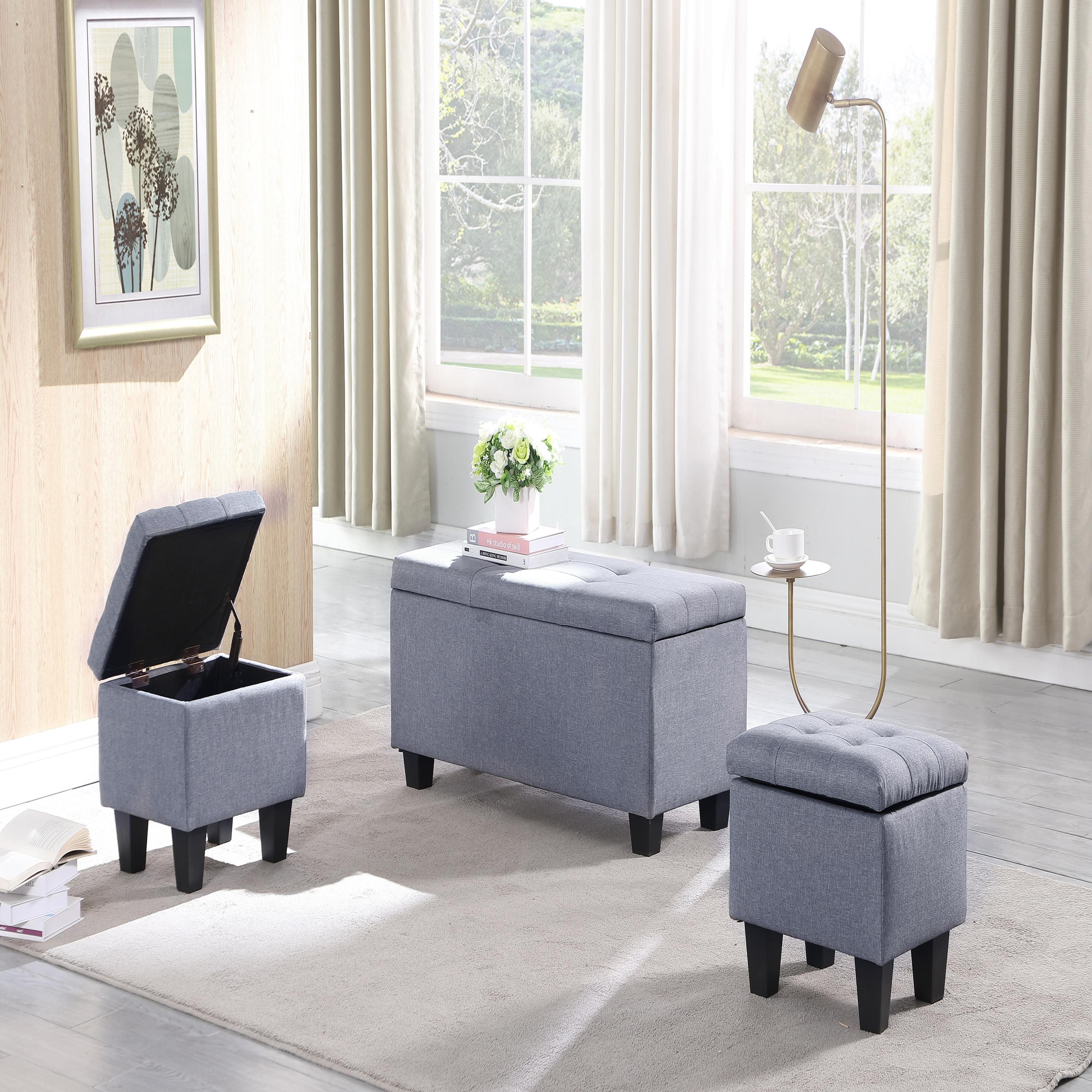 Large Storage Ottoman Bench Set, 3 in 1 Combination Ottoman, Tufted Ottoman Linen Bench for Living Room, Entryway, Hallway, Bedroom Support 250lbs