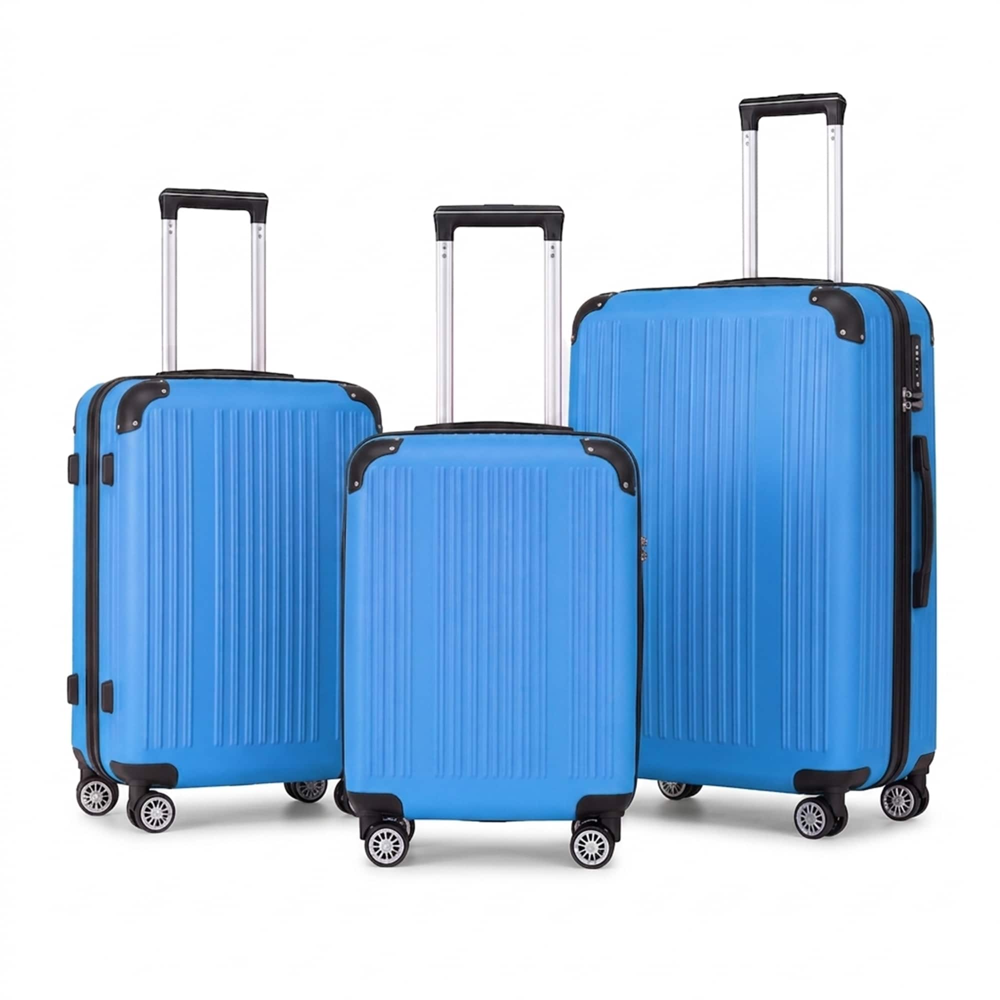 3-Piece ABS Hardshell Luggage Set, Lightweight Durable Suitcases with Metal Corner Guards, 4 Silent Spinner Wheels & TSA Lock, 20