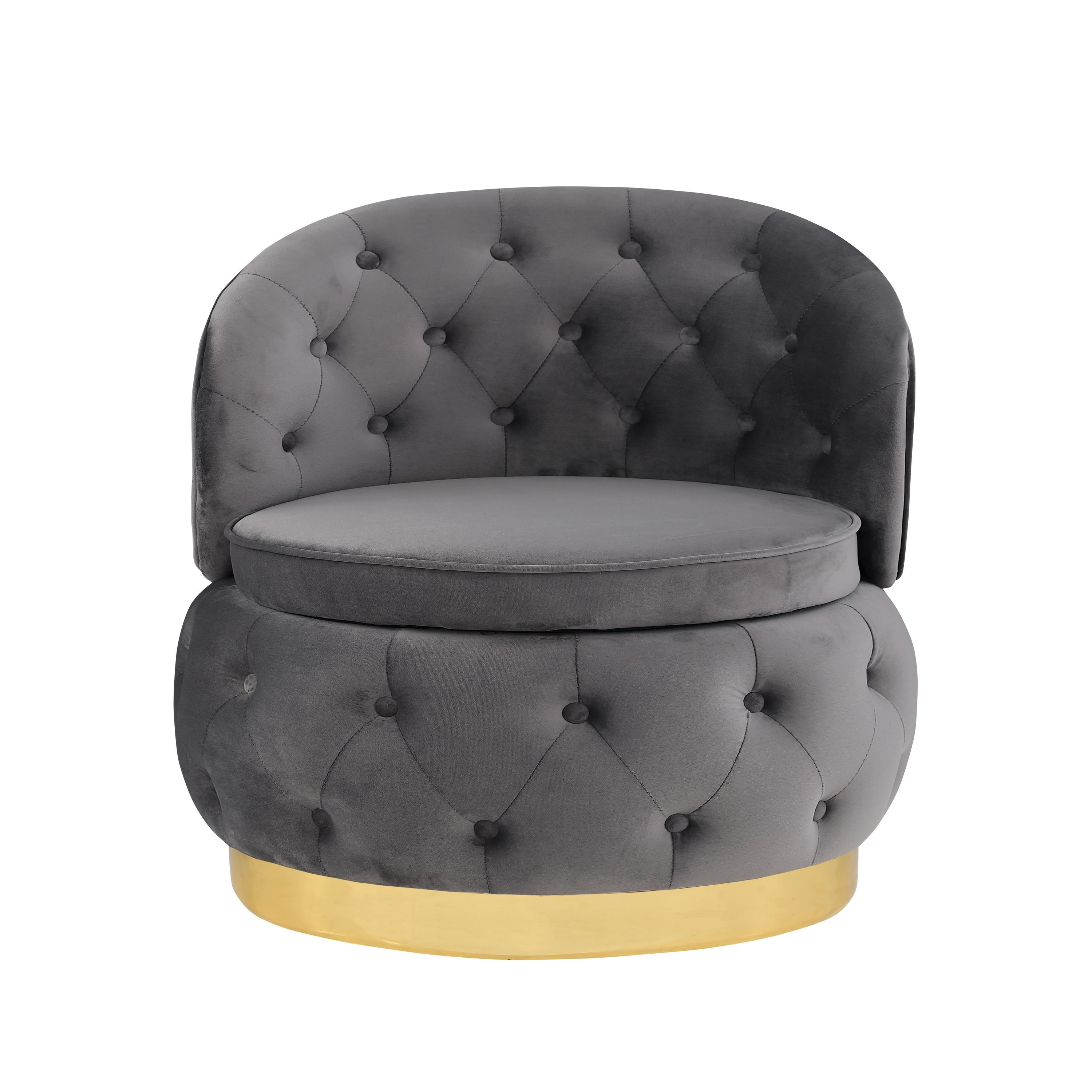 360° Swivel Accent Chair with Storage Function, Velvet Curved Chair with Gold Metal Base for Living Room, Nursery, Bedroom