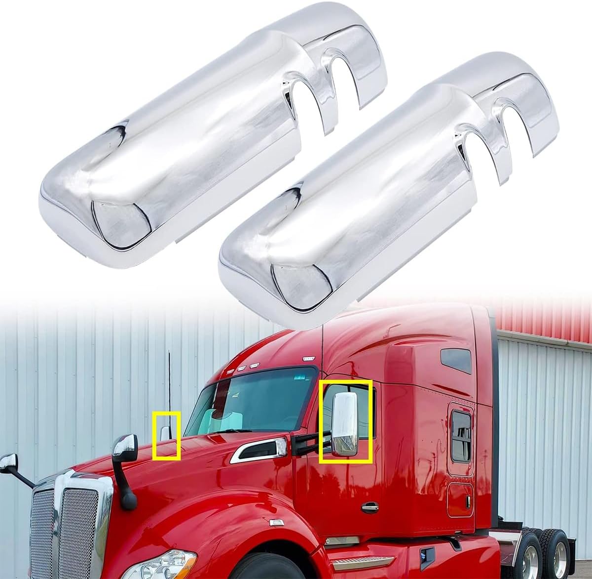 Chrome Door Mirror Covers Fit for Kenworth T680, A Pair Chrome Side Mirror Covers with Clips Fit for Kenworth T680 T880 W990 (Driver Side and Passenge