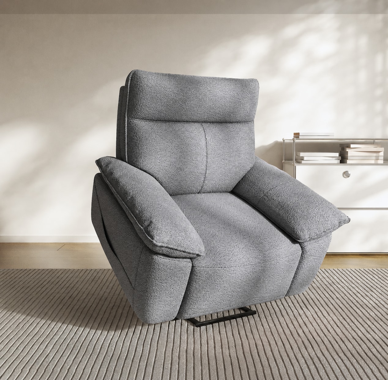 Power Lift Recliner Chair for Elderly, Electric Stand Up Sofa with Overstuffed Lumbar Support, Dark Gray Faux Leather Lifting Armchair for Seniors, Li