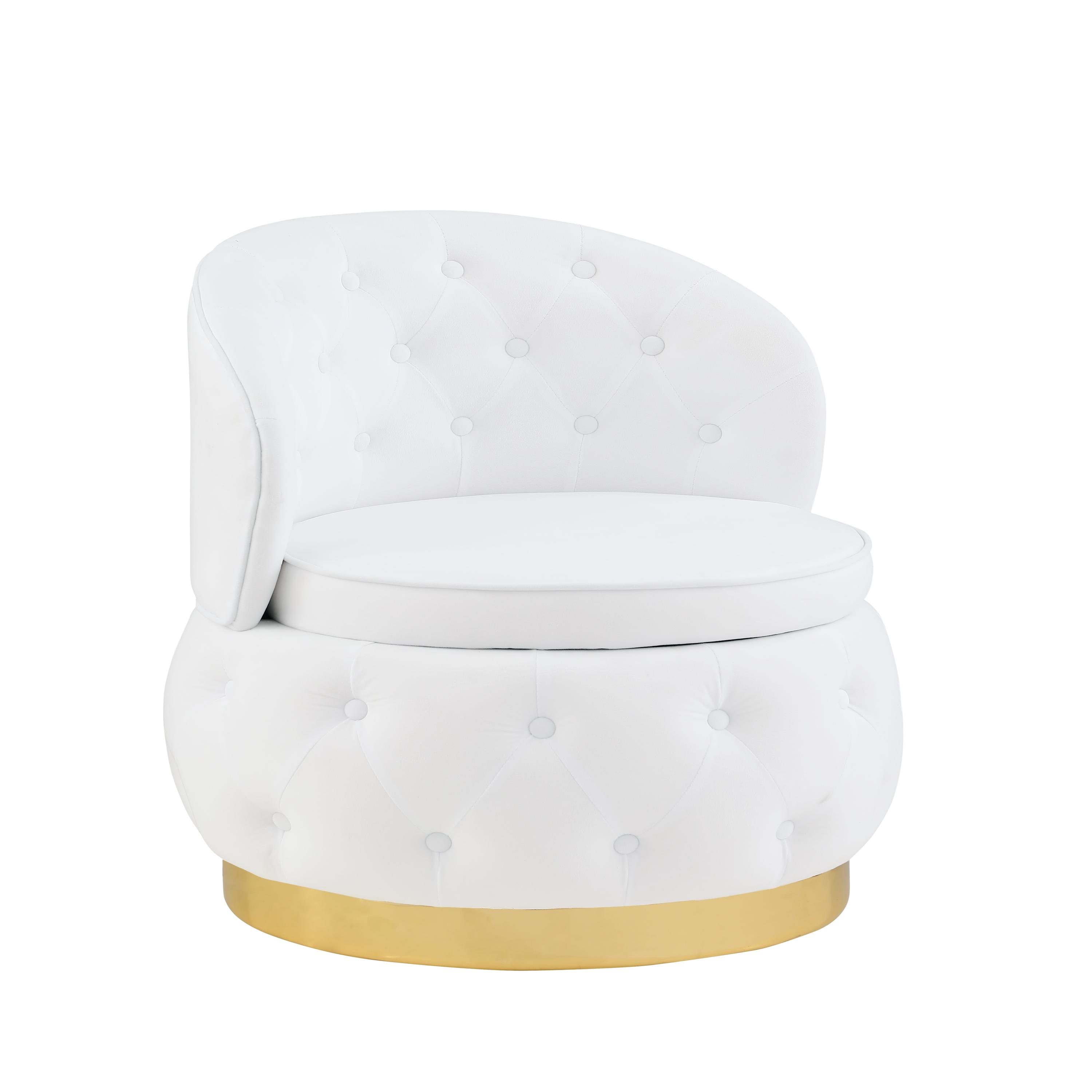 360° Swivel Accent Chair with Storage Function, Velvet Curved Chair with Gold Metal Base for Living Room, Nursery, Bedroom