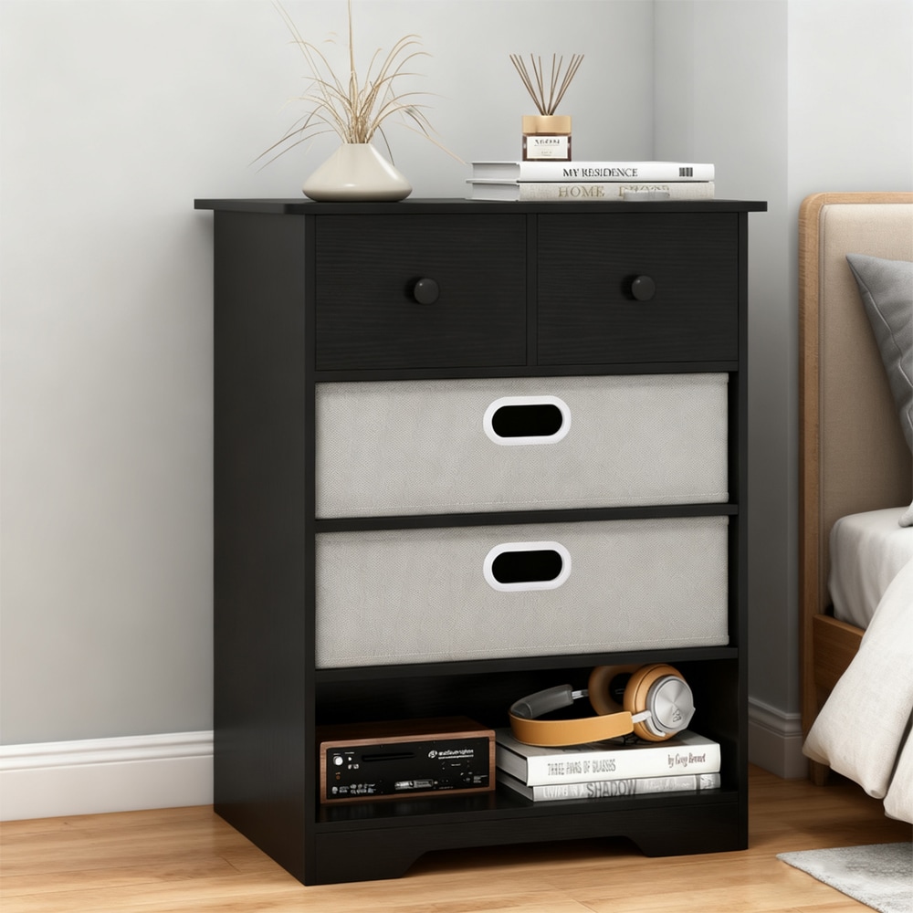 4-Drawer Dresser Modern Chest Storage Organizer with Open Shelves