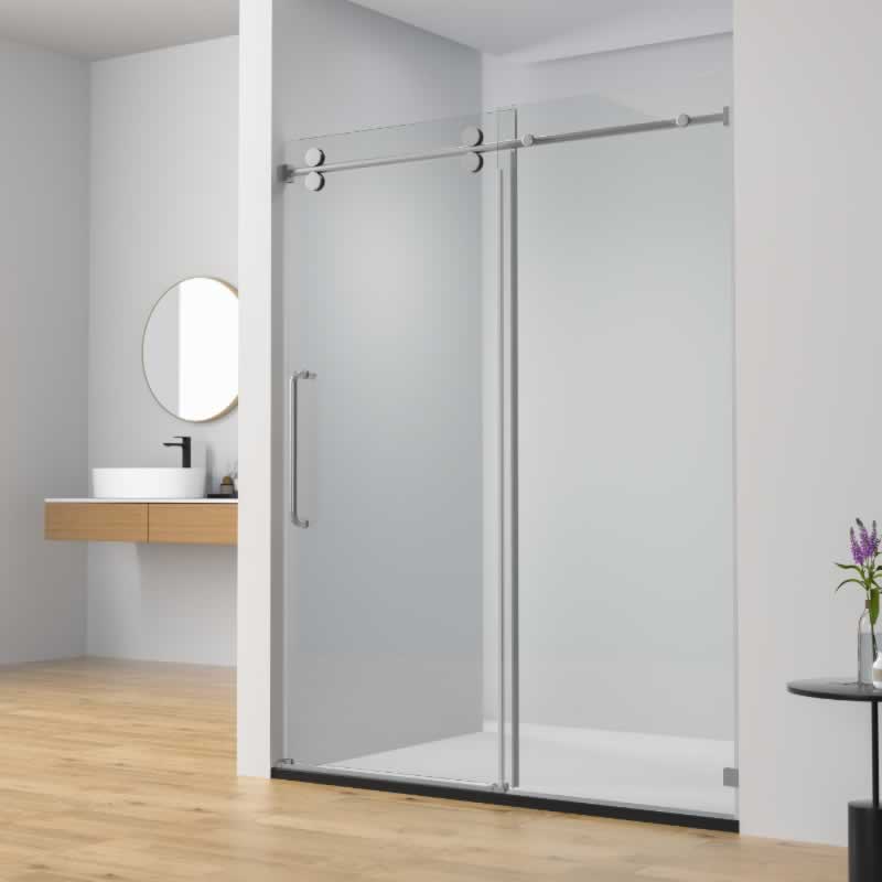 Frameless Single Sliding Shower Door, Adjustable Width: 44