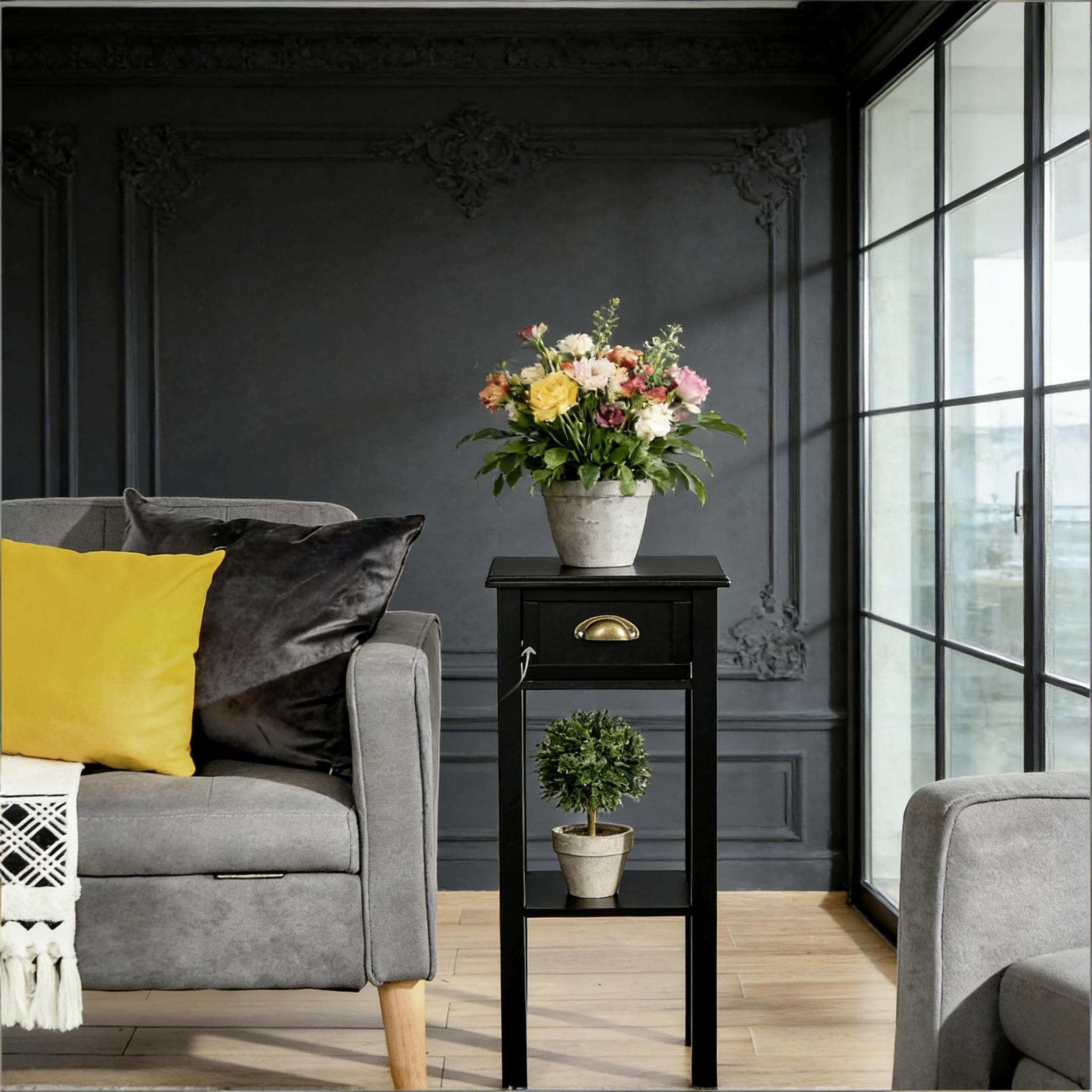 2-Tier Side Table with Drawer Shelf, End Table