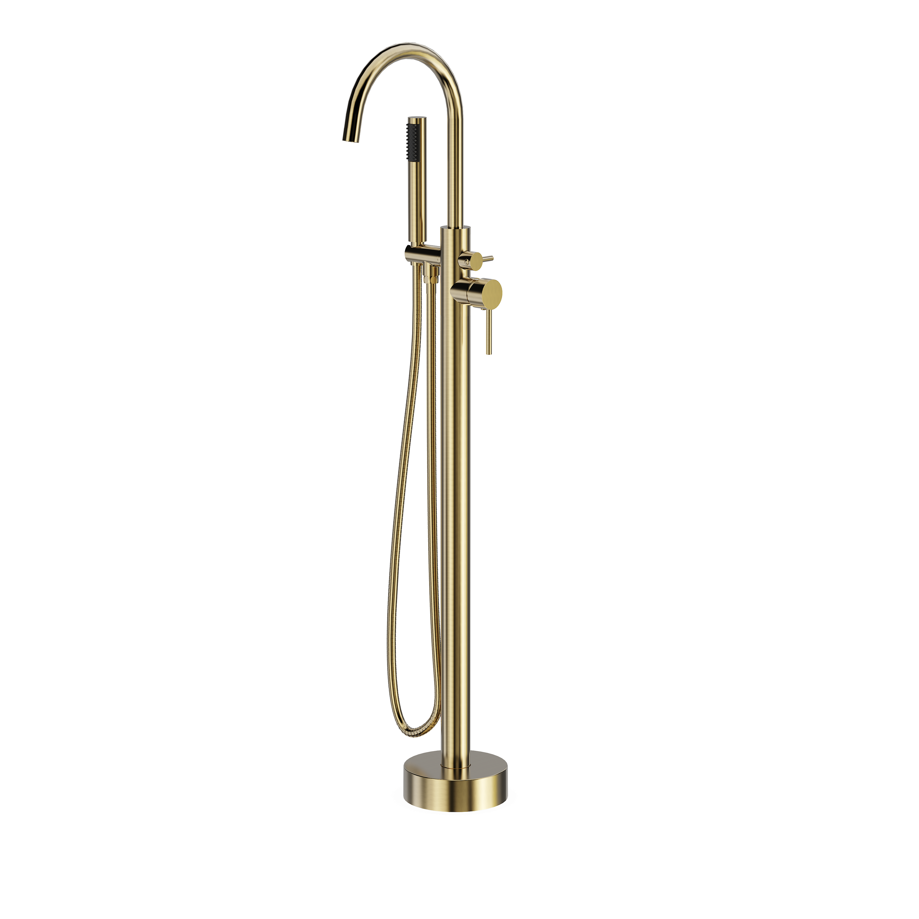 Freestanding Tub Filler Faucet Floor Mount Brushed Gold Bathtub Faucet with Single Handheld Shower Brass Shower Tub Faucet Set High Flow