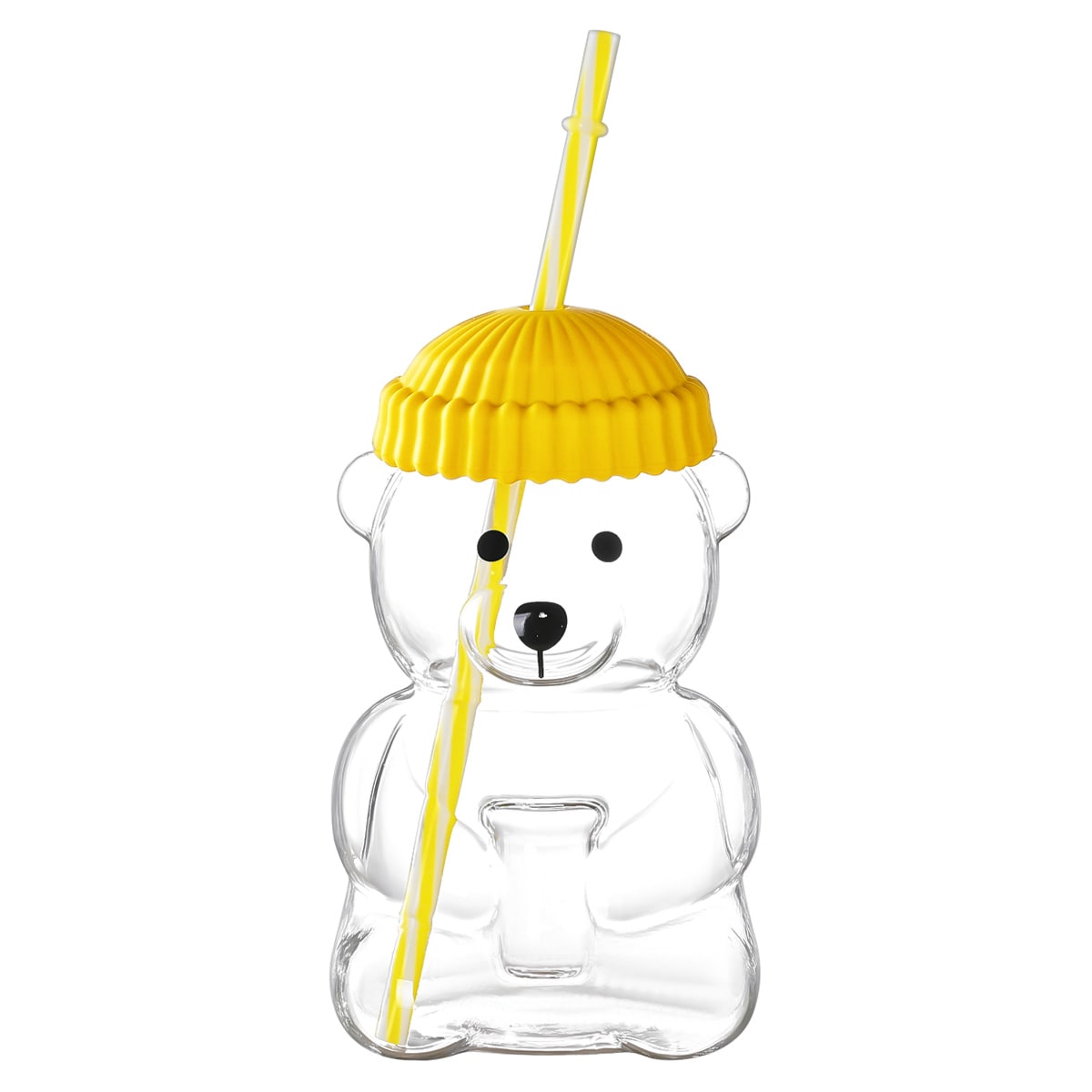 1 PCS 20 OZ Yellow Little Bear Glass Straw Cup High Borosilicate Heat-resistant Glass Cup For Juice, Milk and Cold drinks