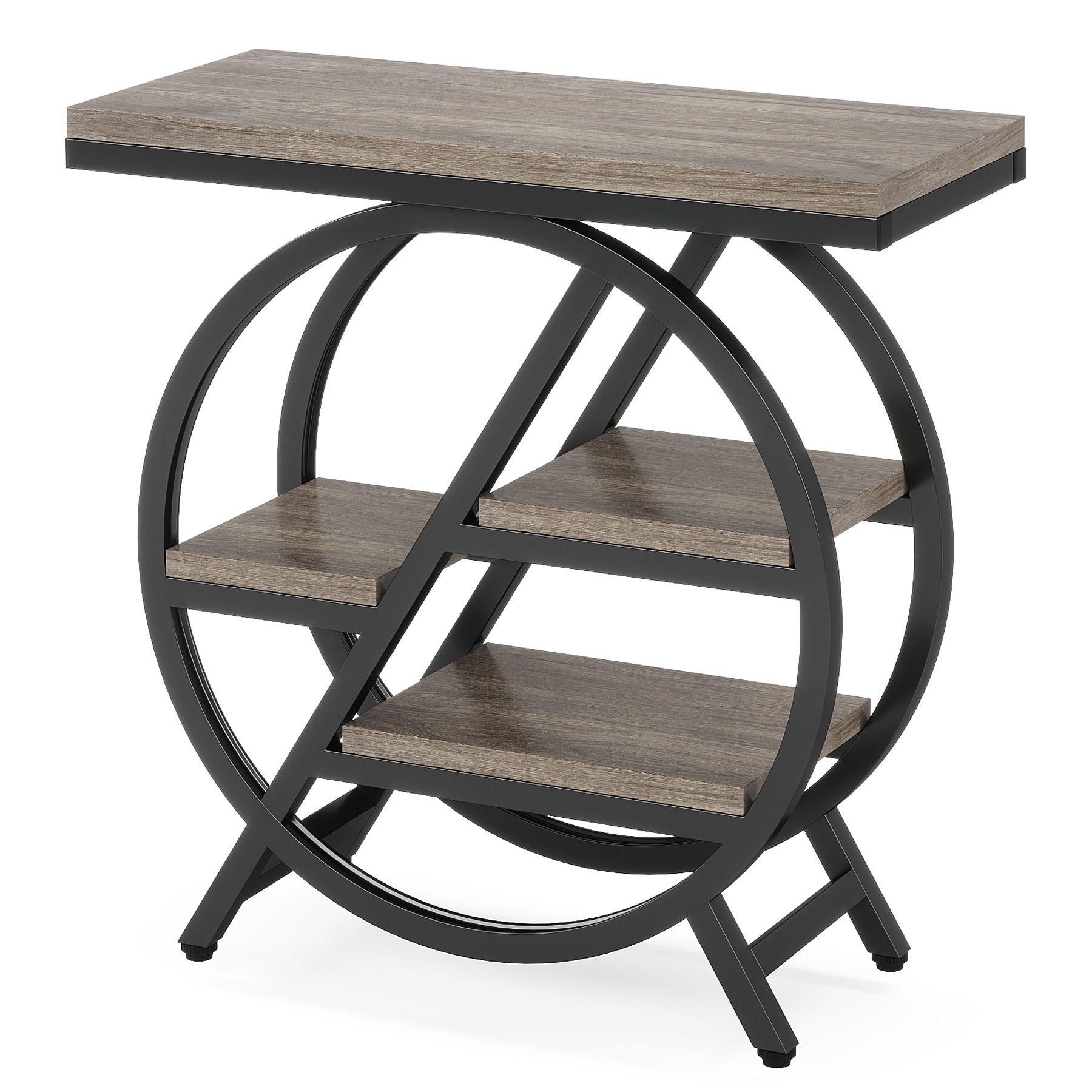 End Table, Small Side Table Snack Table with Storage Shelves