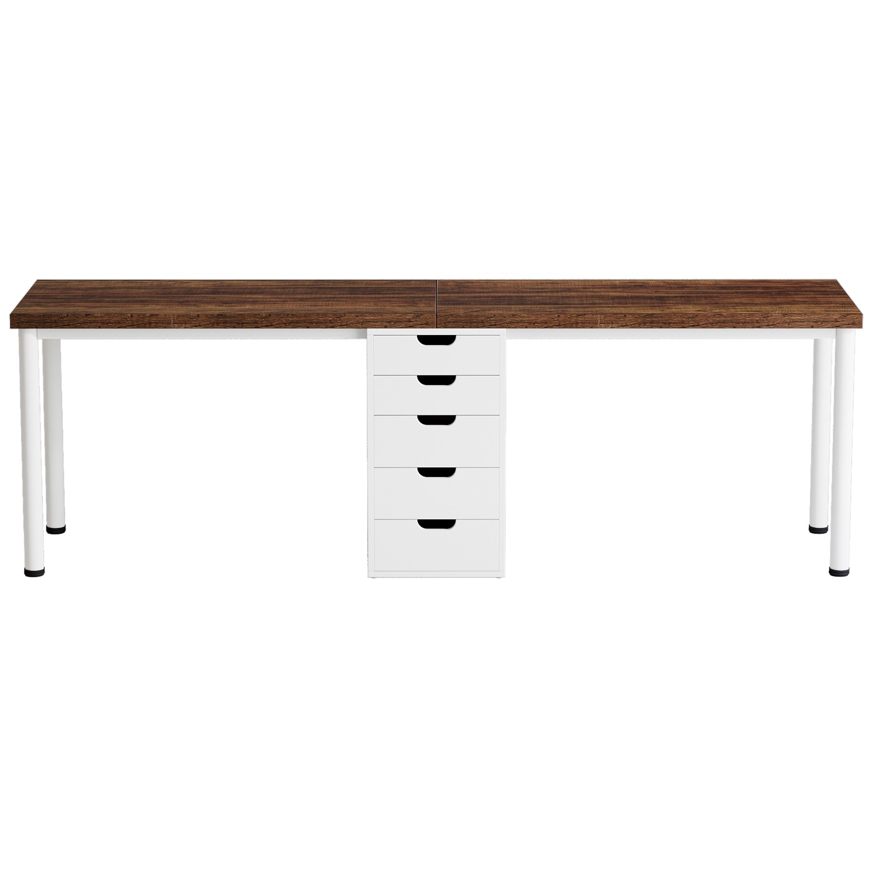 Two Person Desk, Long Computer Desk with 5 Drawers