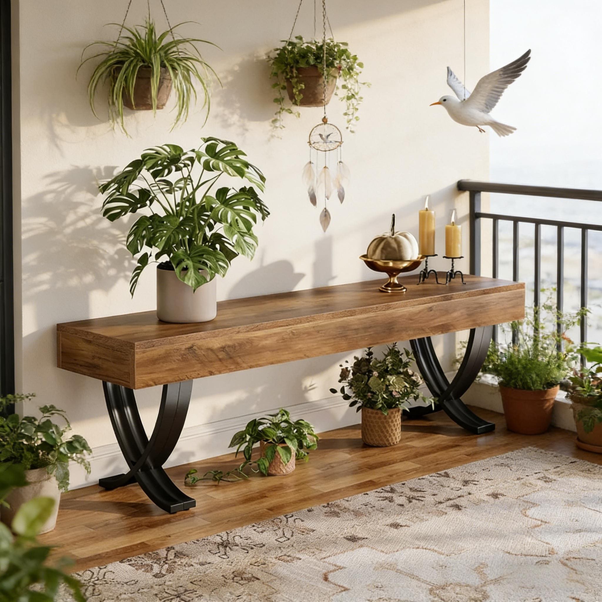 Entryway Shoe Bench, Industrial End of Bed Stool with Metal X-Shaped Legs