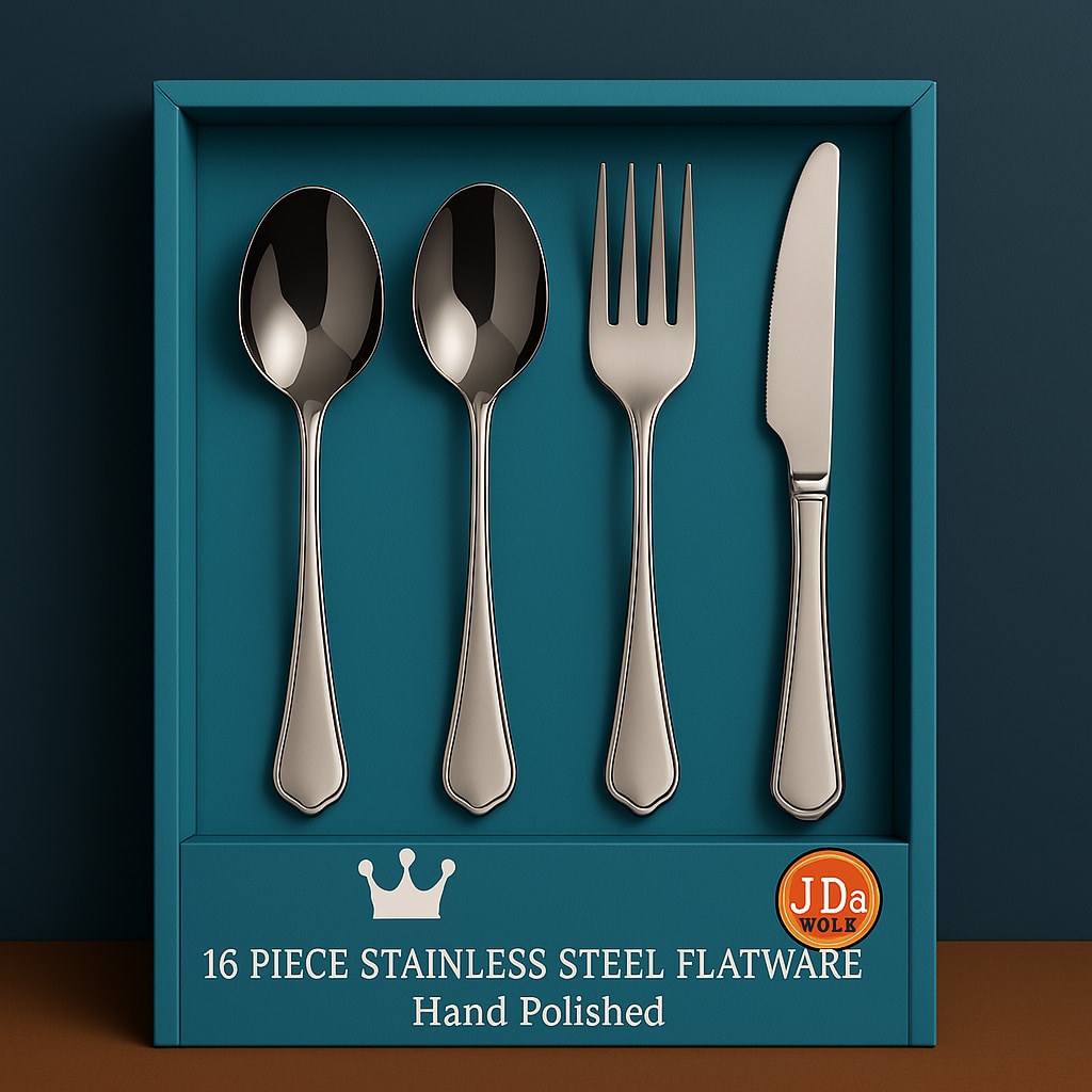 16-Piece Luxury Premium Silverware Dinnerware Tableware Set for Home - Stainless Steel Flatware Service for 4 with Forks, Knives, Spoons, and Teaspoon