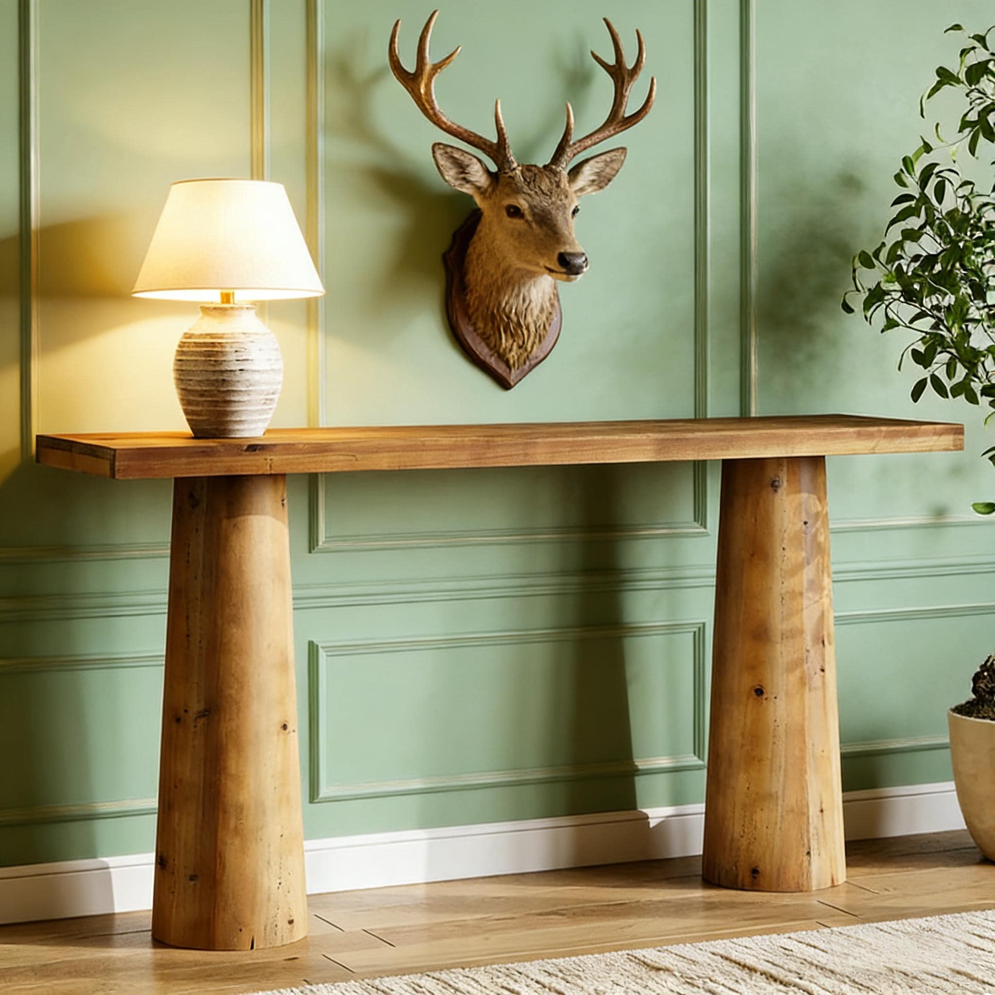 Solid Wood Console Table, Farmhouse Entryway Table with Cylindrical Legs