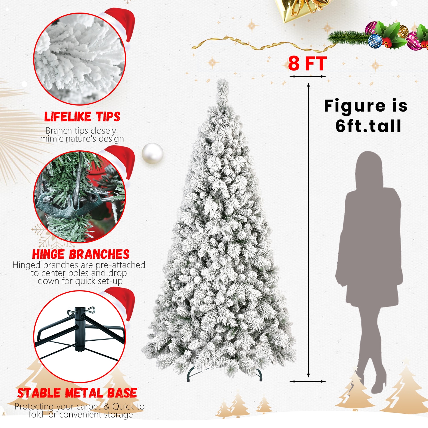 8ft PVC/Hard Needle Mixed Flocked Tree