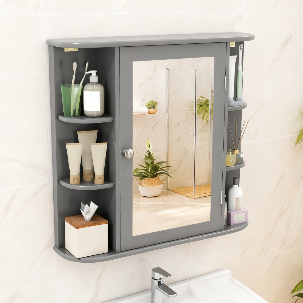 Wall-Mounted Bathroom Mirror Cabinet with Storage Shelves
