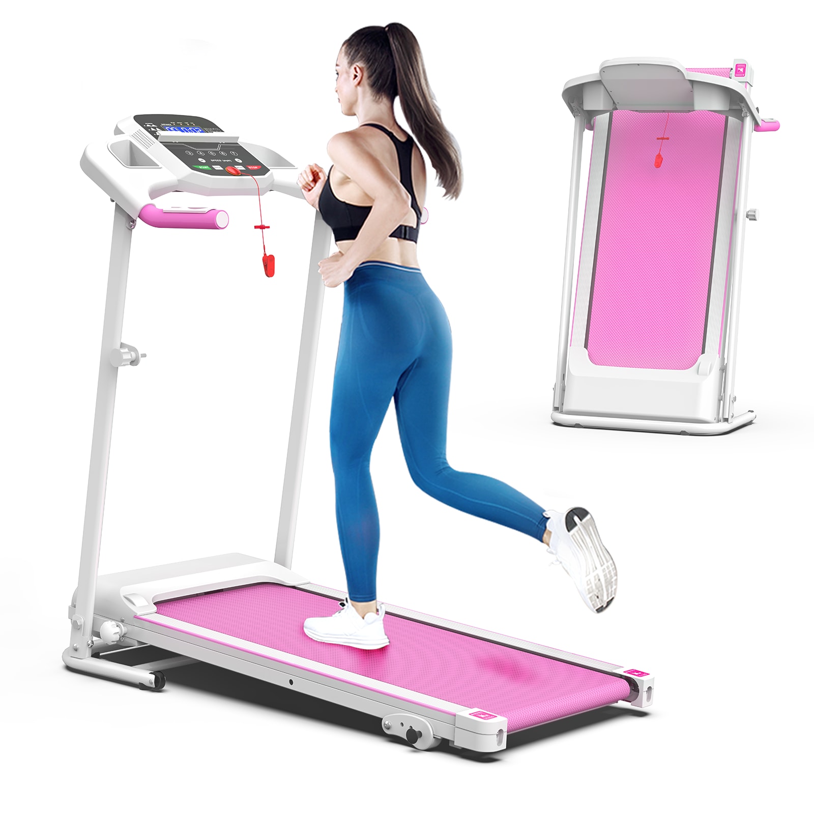 Folding Treadmill for Home Use, 2.5HP Quiet Motor, 0.5–7.5 MPH with 8% Manual Incline, Compact Electric Treadmill with LED Display, 300 LBS Capacity, Cup Holder & Safety Key