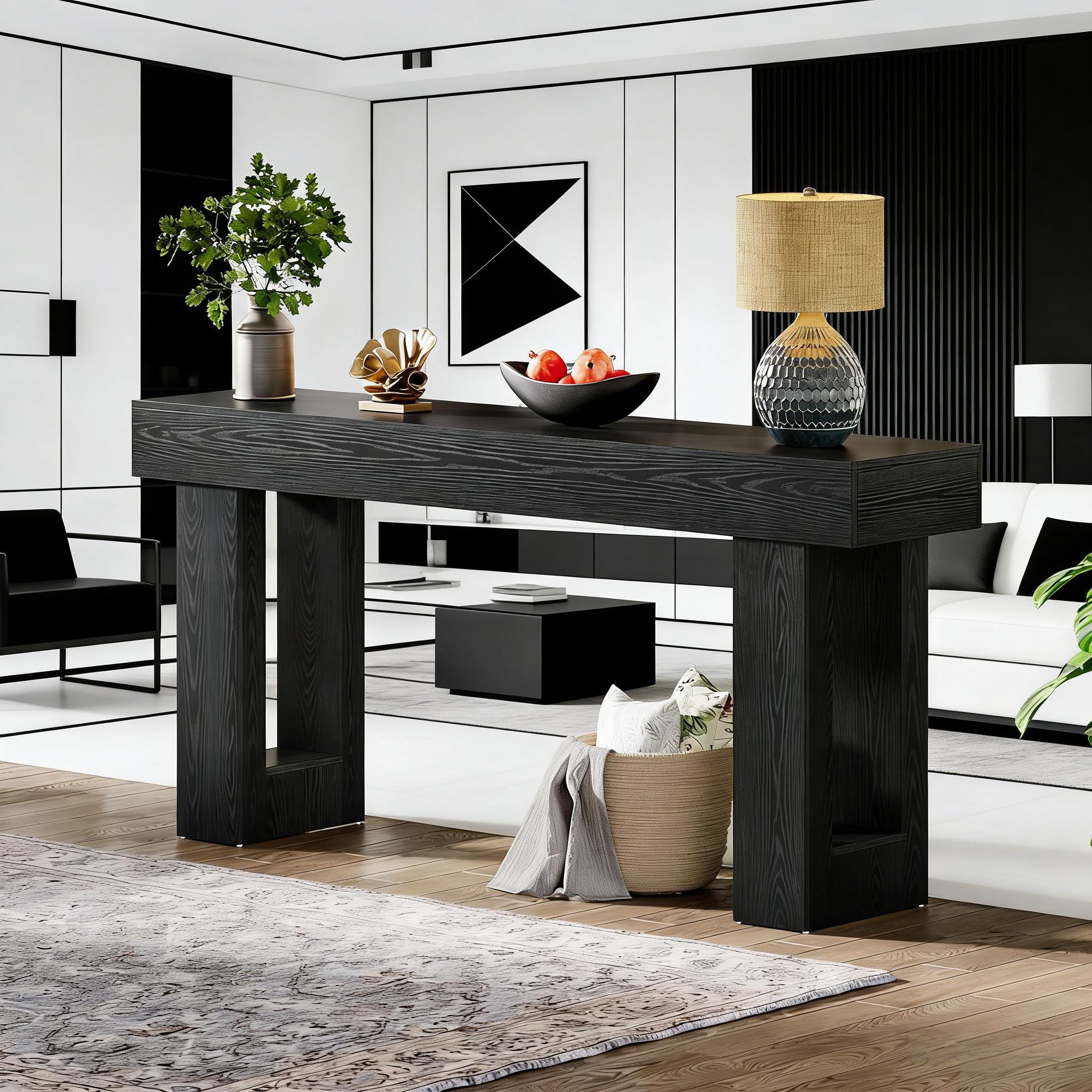 Wooden Sofa Table, 63-Inch Console Table For Entryway
