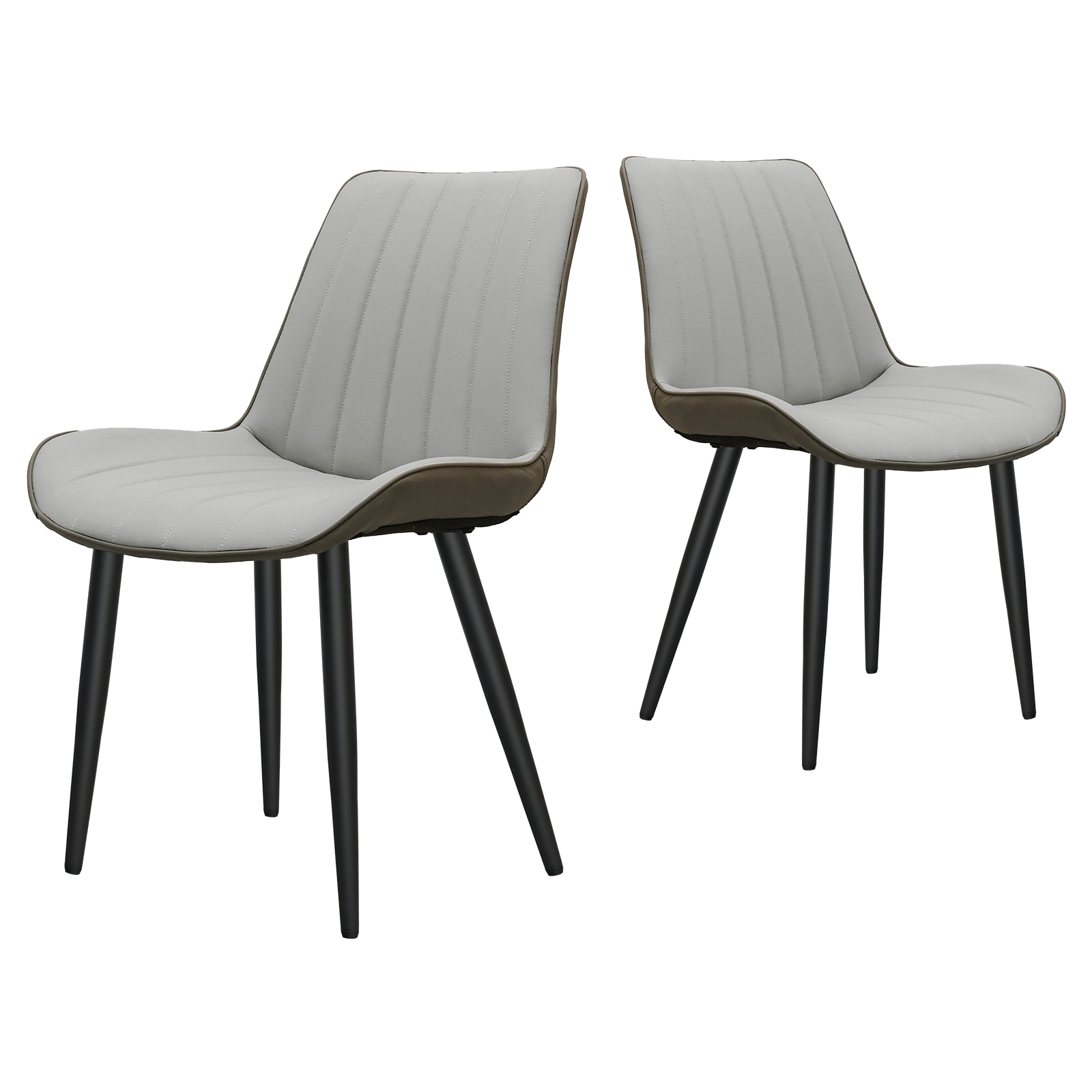Light Grey & Dark Grey PU Leather Dining Chair with Metal Legs, Wave Pattern Upholstered Armless Chair Set of 2 for Kitchen, Restaurant, Living, Meeti