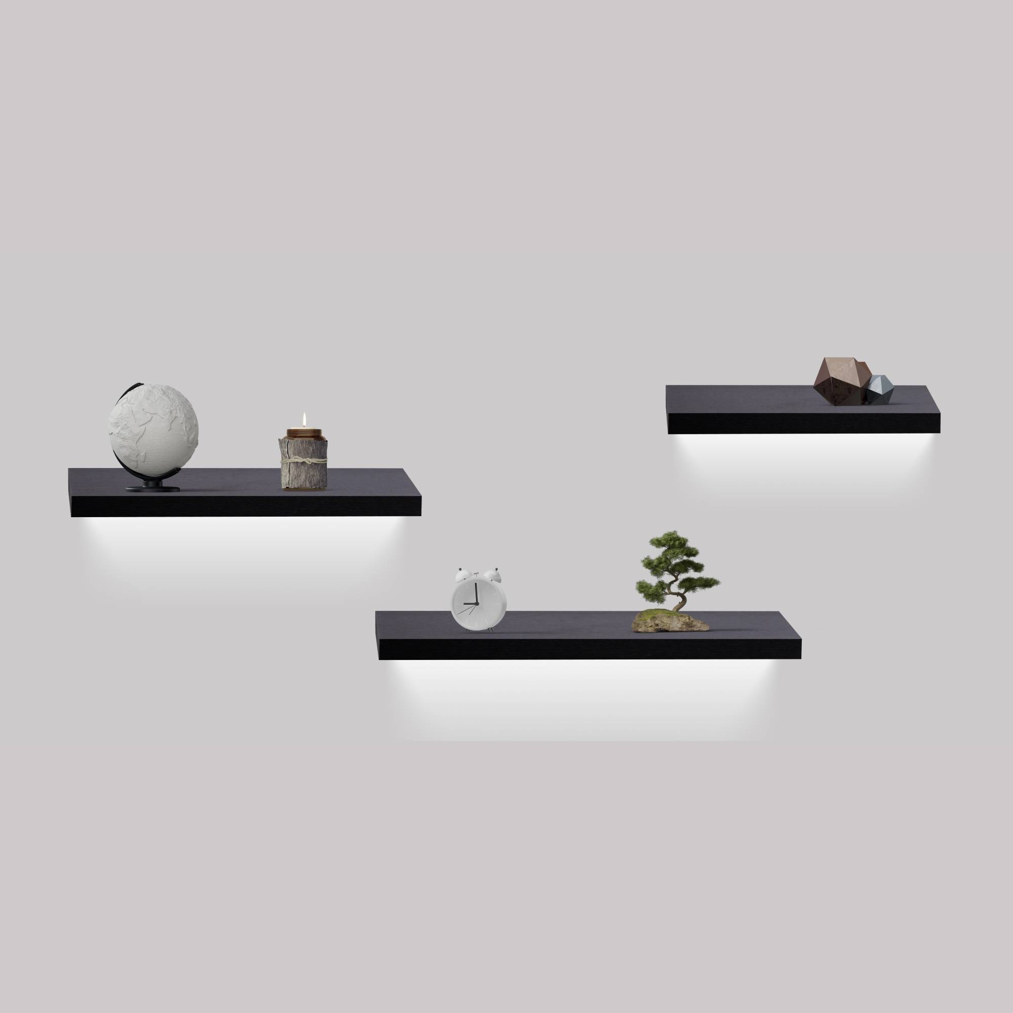 3-Piece Floating Wall Shelves w/LED Light, 18.11