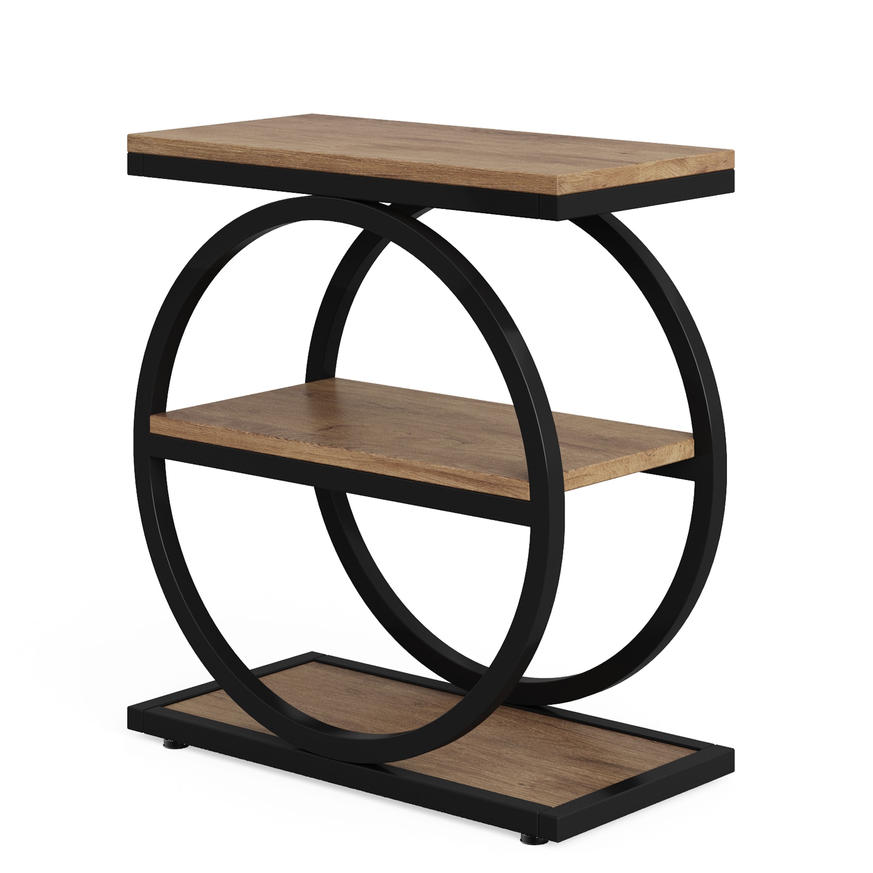 3-Tier End Table, Industrial Sofa Side Table with Round Metal Frame