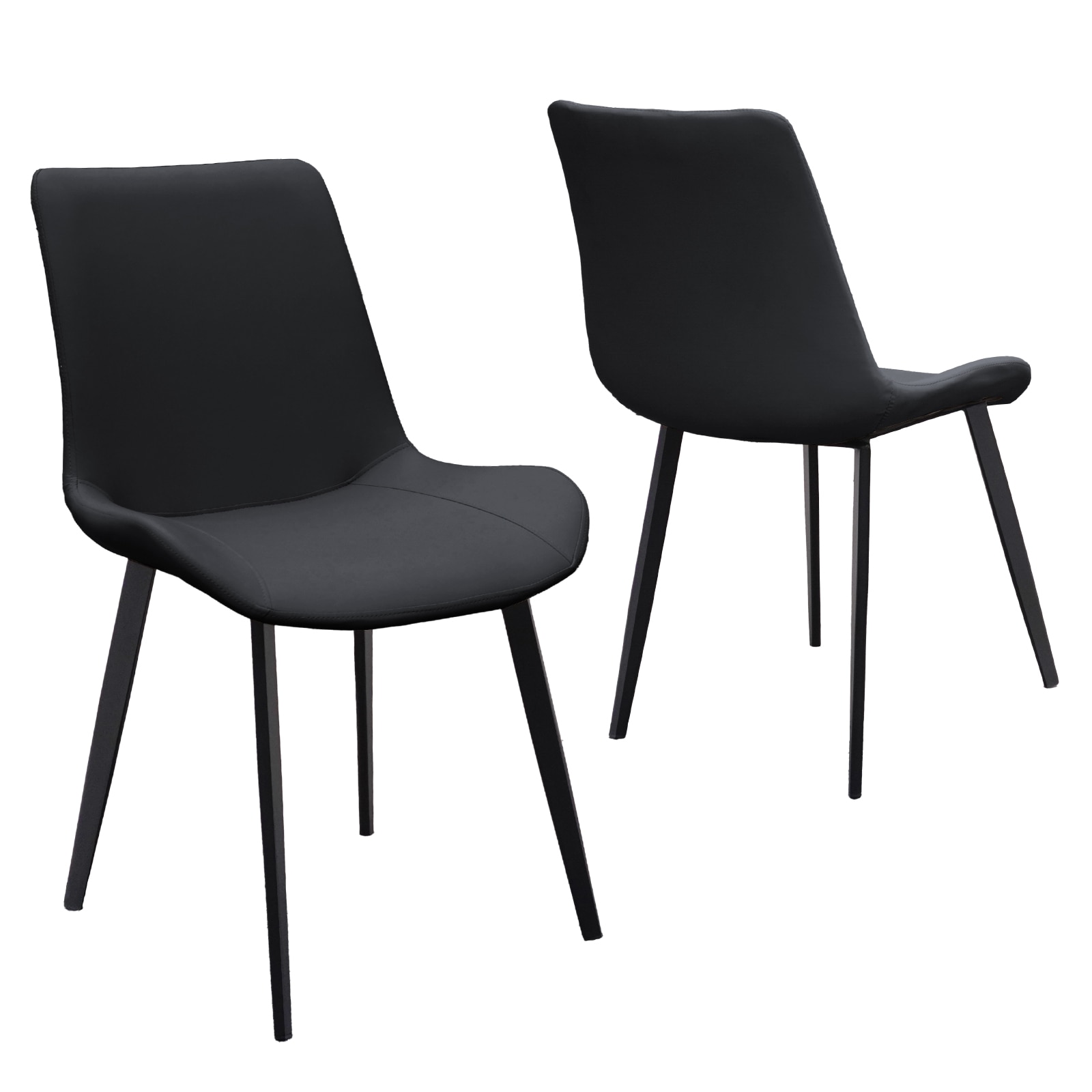 Black PU Leather Dining Chair with Metal Legs, Modern Upholstered Chair Set of 2 for Kitchen, Restaurant, Living, Meeting Room