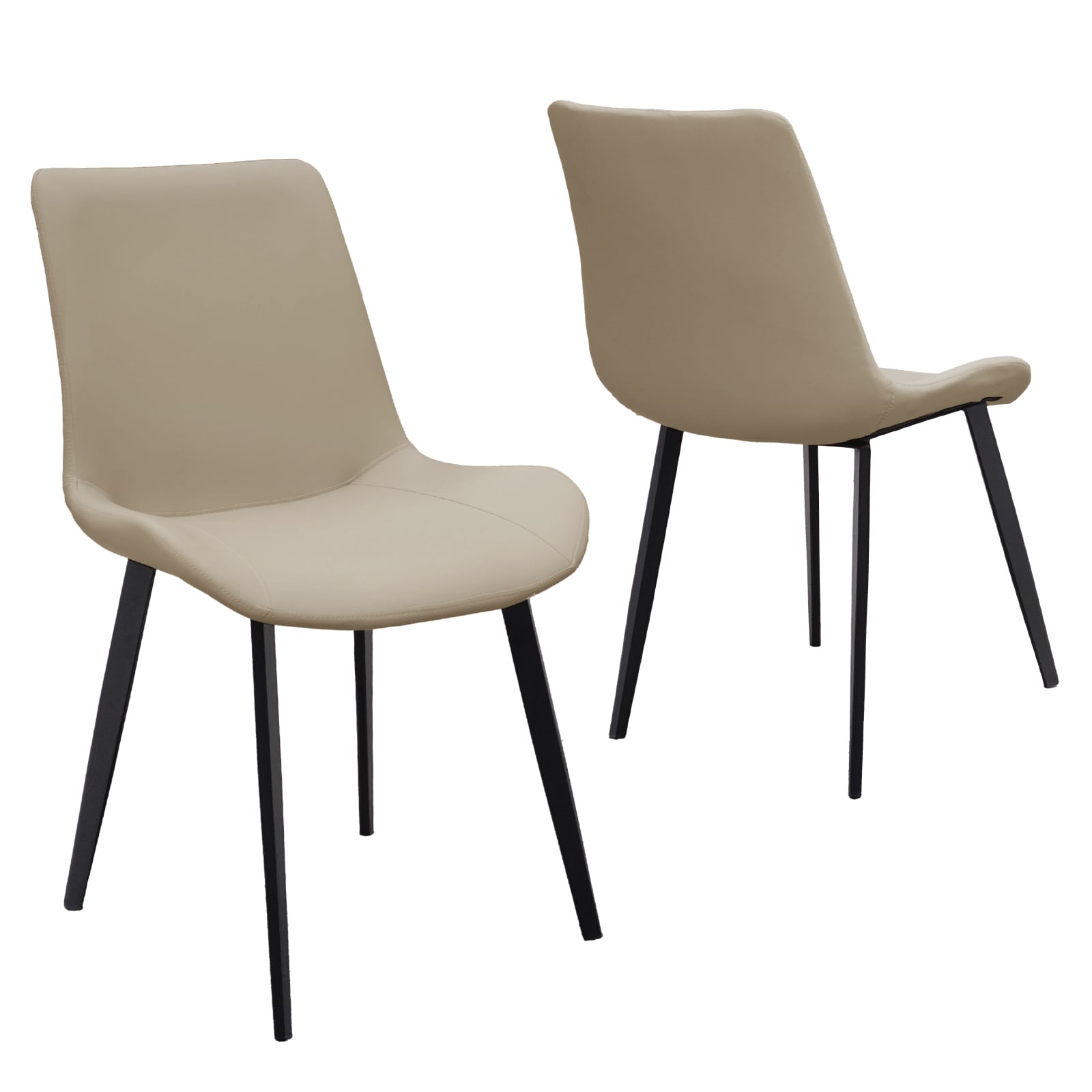 Tan PU Leather Dining Chair with Metal Legs, Modern Upholstered Chair Set of 2 for Kitchen, Restaurant, Living, Meeting Room