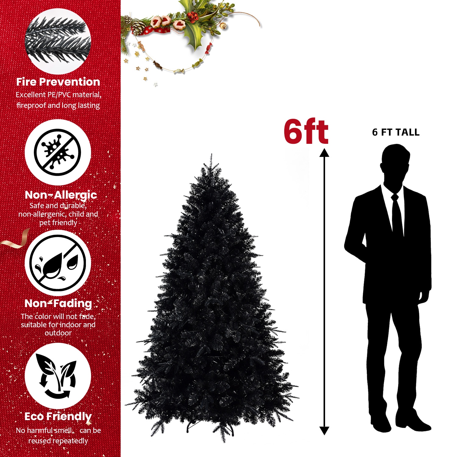 6ft PE/PVC mixed Black tree