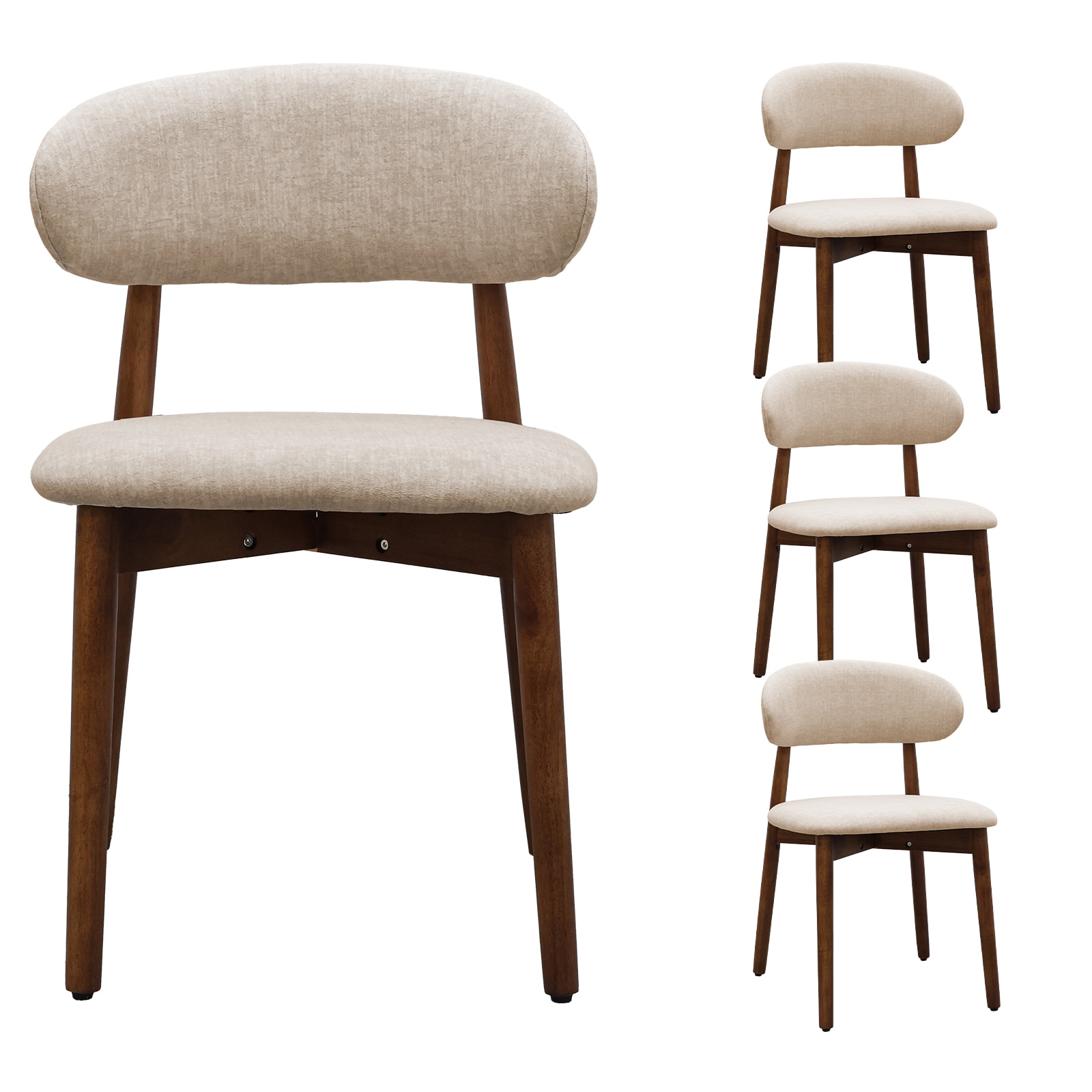 Light Camel Flannelette Upholstered Dining Chair with Walnut Solid Wood Legs, Armless Chair Set of 4 for Kitchen, Restaurant, Living, Meeting Room