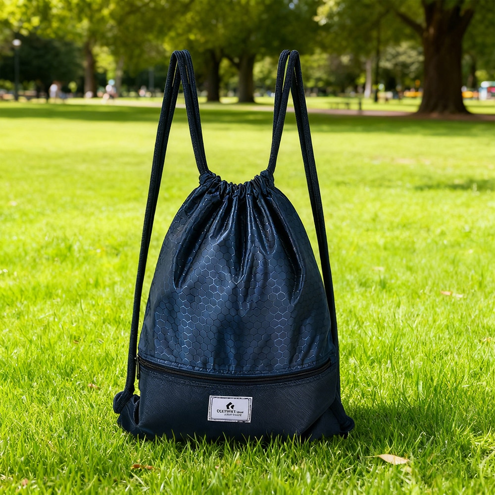 Drawstring Backpack String Bag Foldable Sports Sack with Zipper Pocket